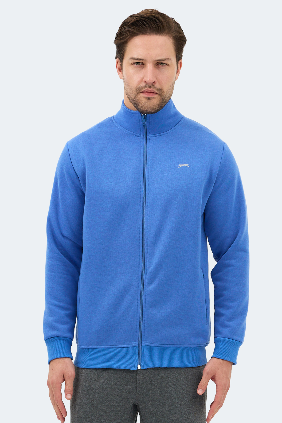 SLAZENGER MENDOZA I Dik Yaka Cepli Indigo Erkek Polar Fermuarlı Sweatshirt Hırka