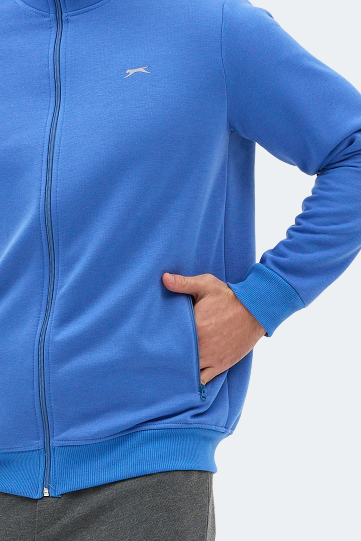 SLAZENGER MENDOZA I Dik Yaka Cepli Indigo Erkek Polar Fermuarlı Sweatshirt Hırka görsel 4
