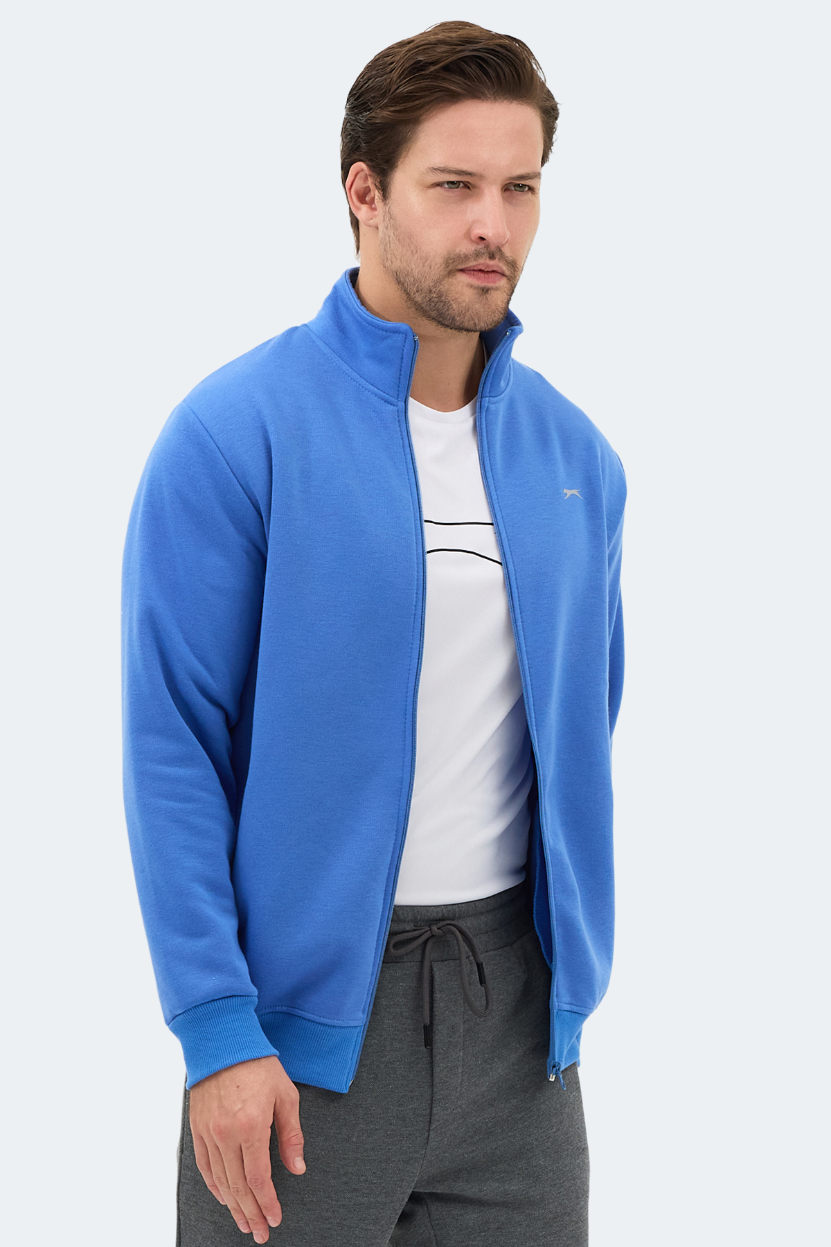 SLAZENGER MENDOZA I Dik Yaka Cepli Indigo Erkek Polar Fermuarlı Sweatshirt Hırka görsel 5