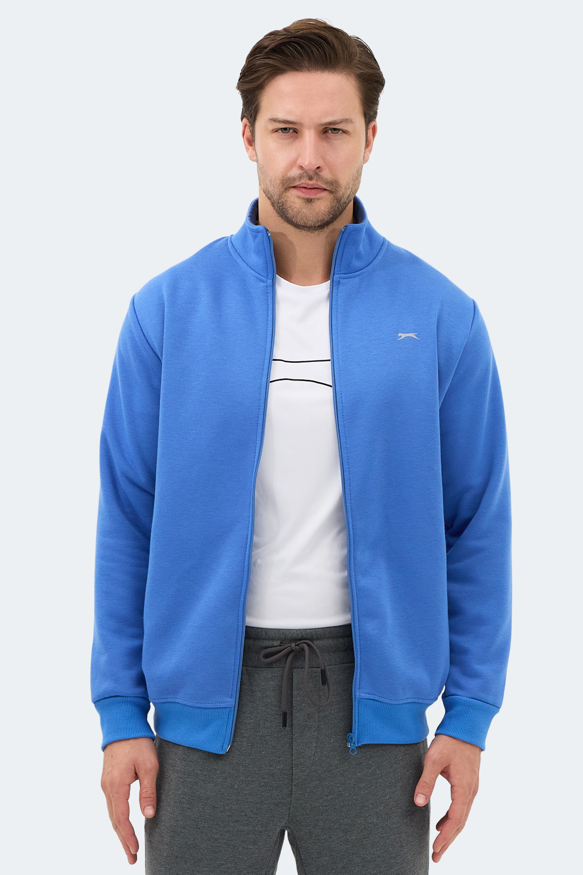 SLAZENGER MENDOZA I Dik Yaka Cepli Indigo Erkek Polar Fermuarlı Sweatshirt Hırka görsel 6