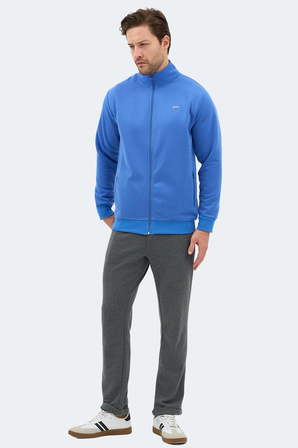 SLAZENGER MENDOZA I Dik Yaka Cepli Indigo Erkek Polar Fermuarlı Sweatshirt Hırka görsel 7