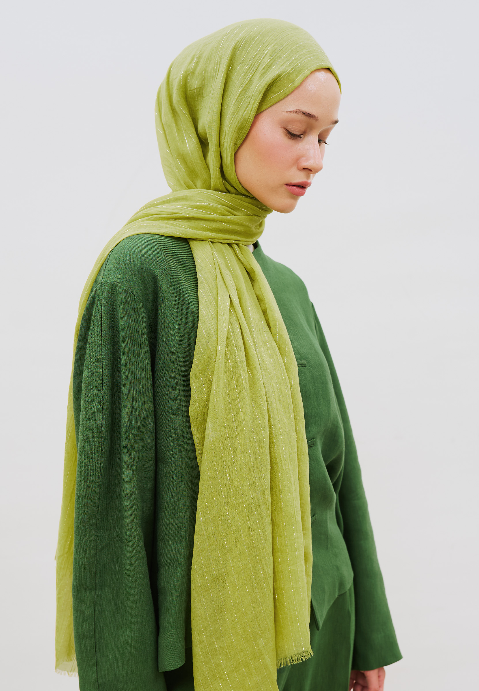 Fresh Scarfs Işıltılı Vual Şal Zeytin Yeşili