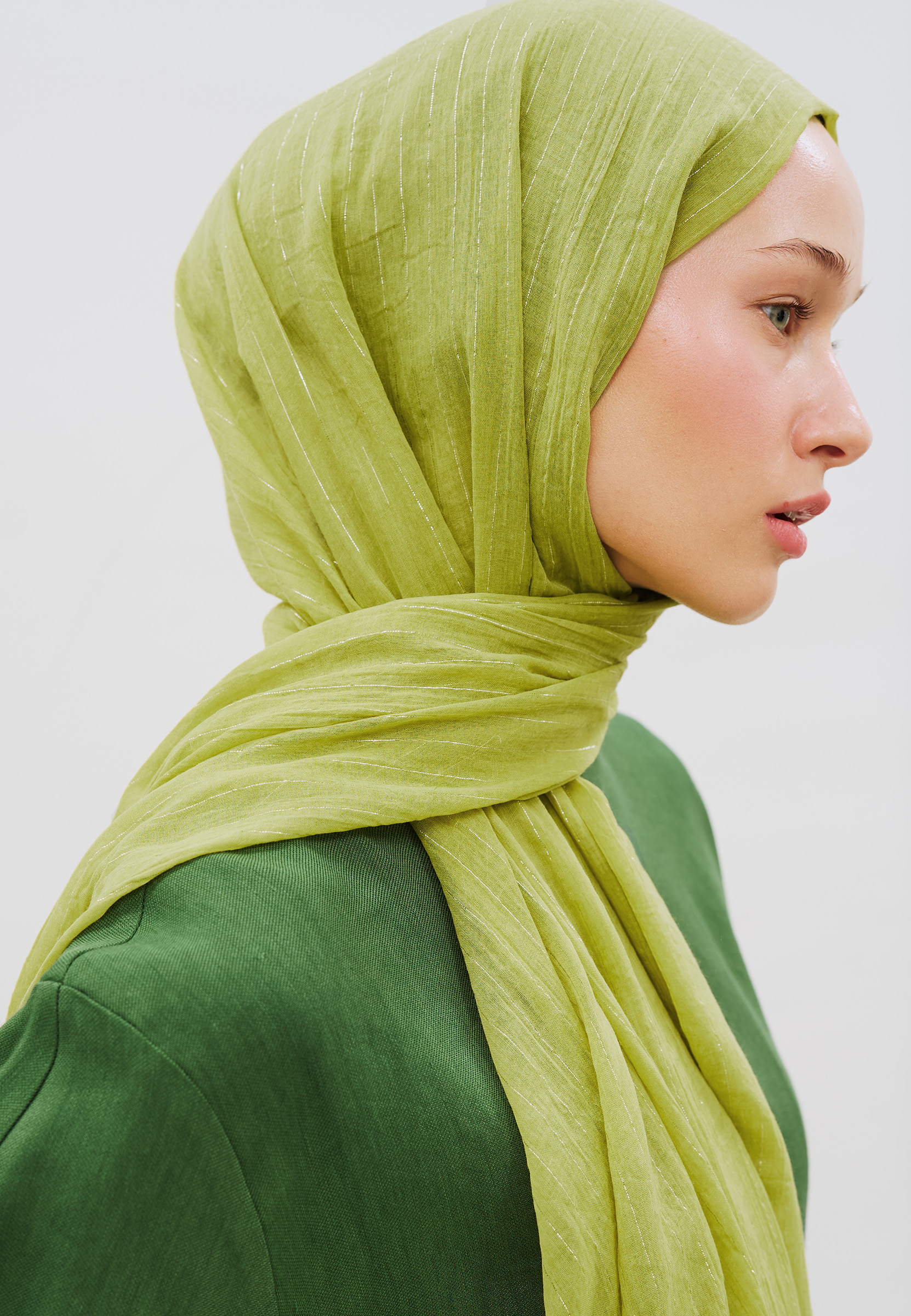 Fresh Scarfs Işıltılı Vual Şal Zeytin Yeşili görsel 2
