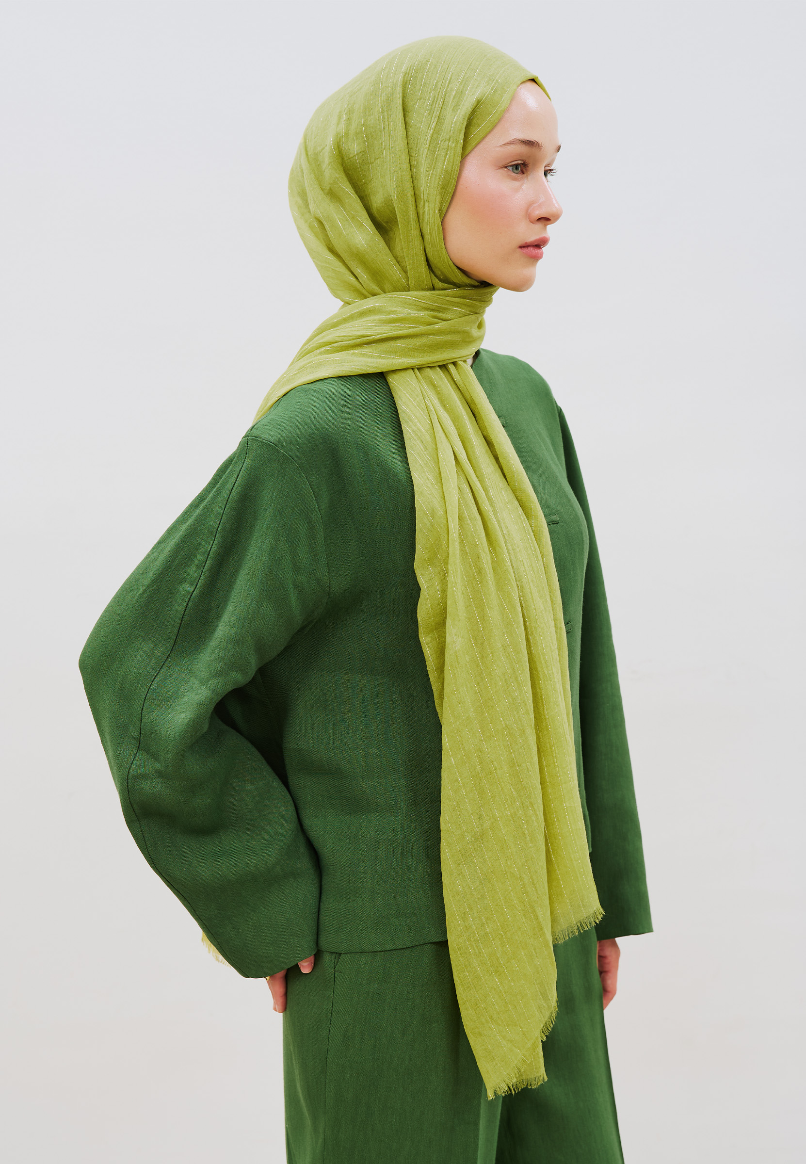 Fresh Scarfs Işıltılı Vual Şal Zeytin Yeşili görsel 4