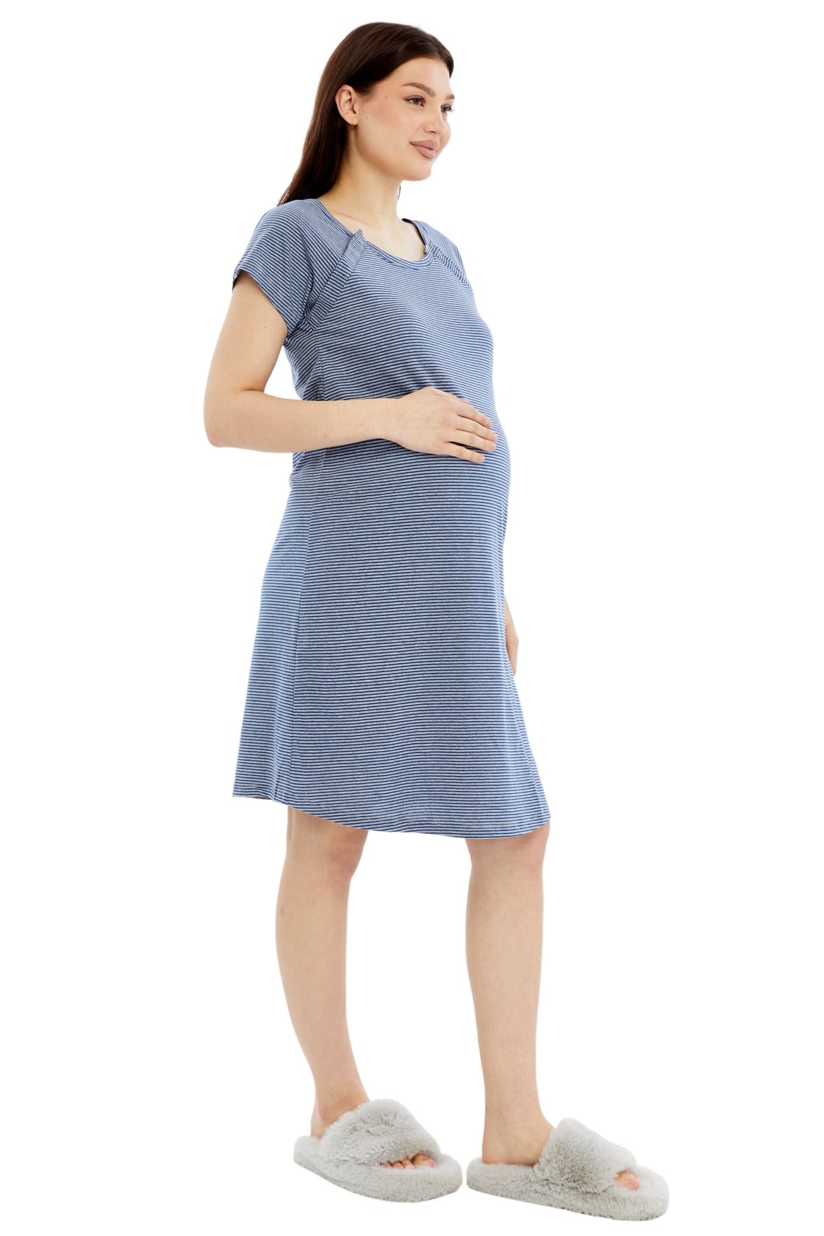 Luvmabelly Yandan Çıt Çıtlı Kadın Hamile Geceliği görsel 3