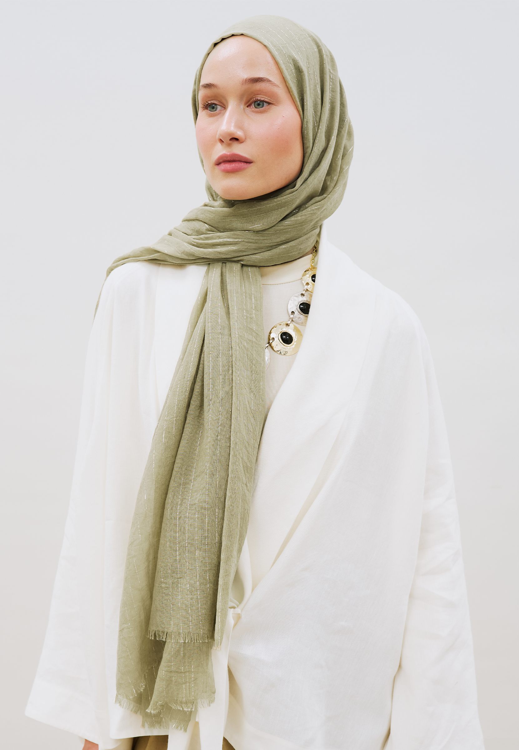 Fresh Scarfs Işıltılı Vual Şal Haki
