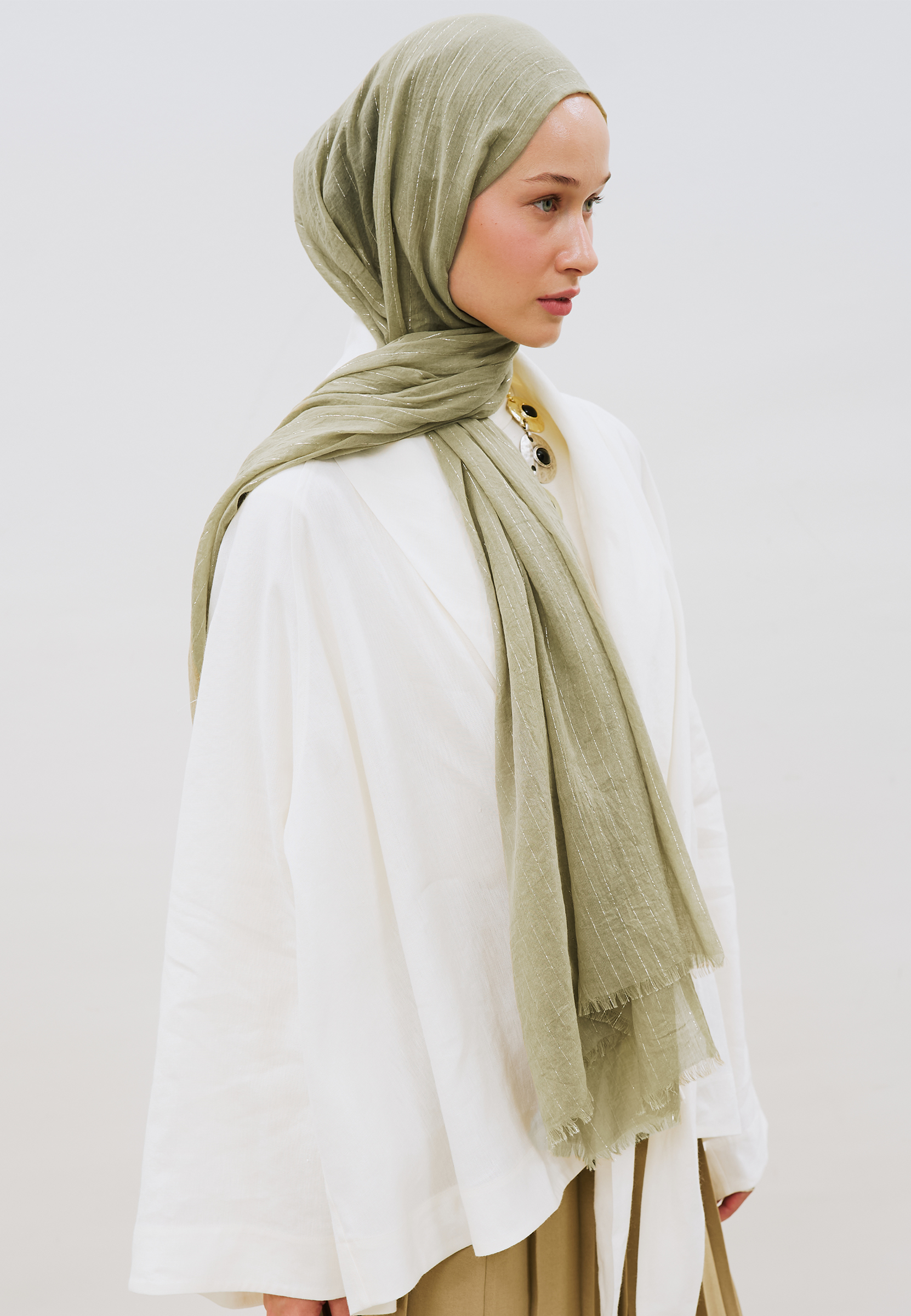 Fresh Scarfs Işıltılı Vual Şal Haki görsel 5