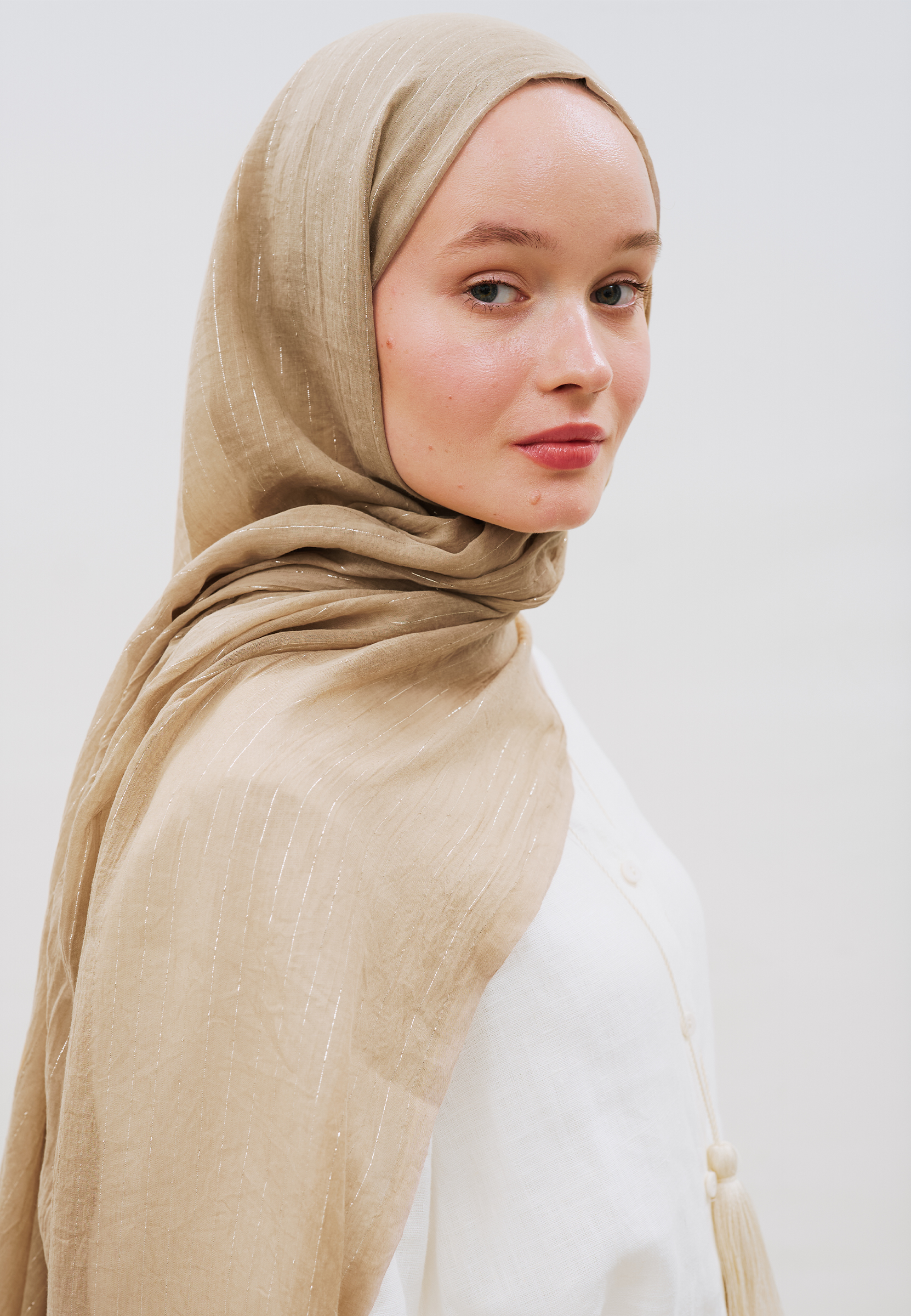 Fresh Scarfs Işıltılı Vual Şal Sütlü Kahve görsel 3