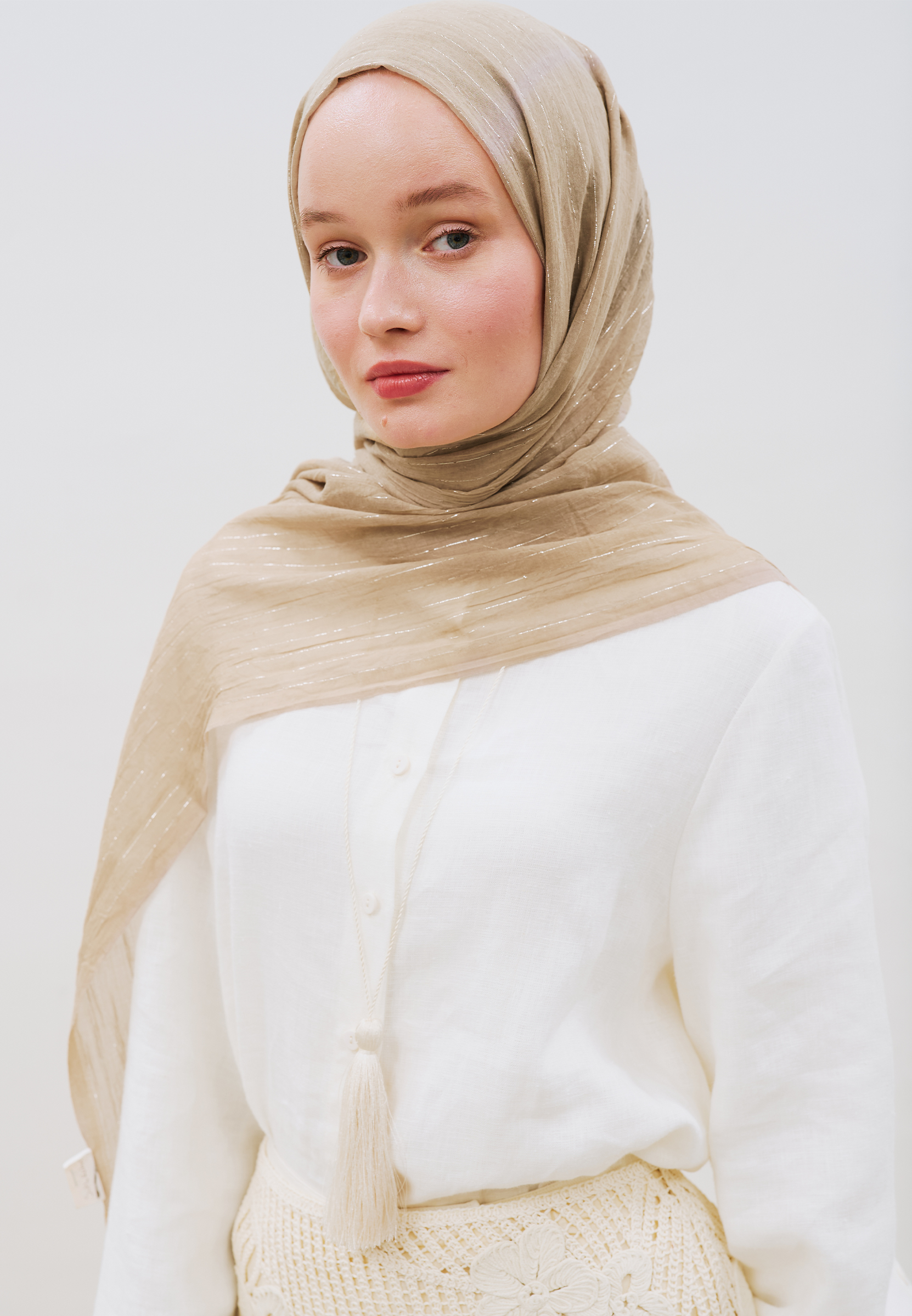 Fresh Scarfs Işıltılı Vual Şal Sütlü Kahve görsel 5