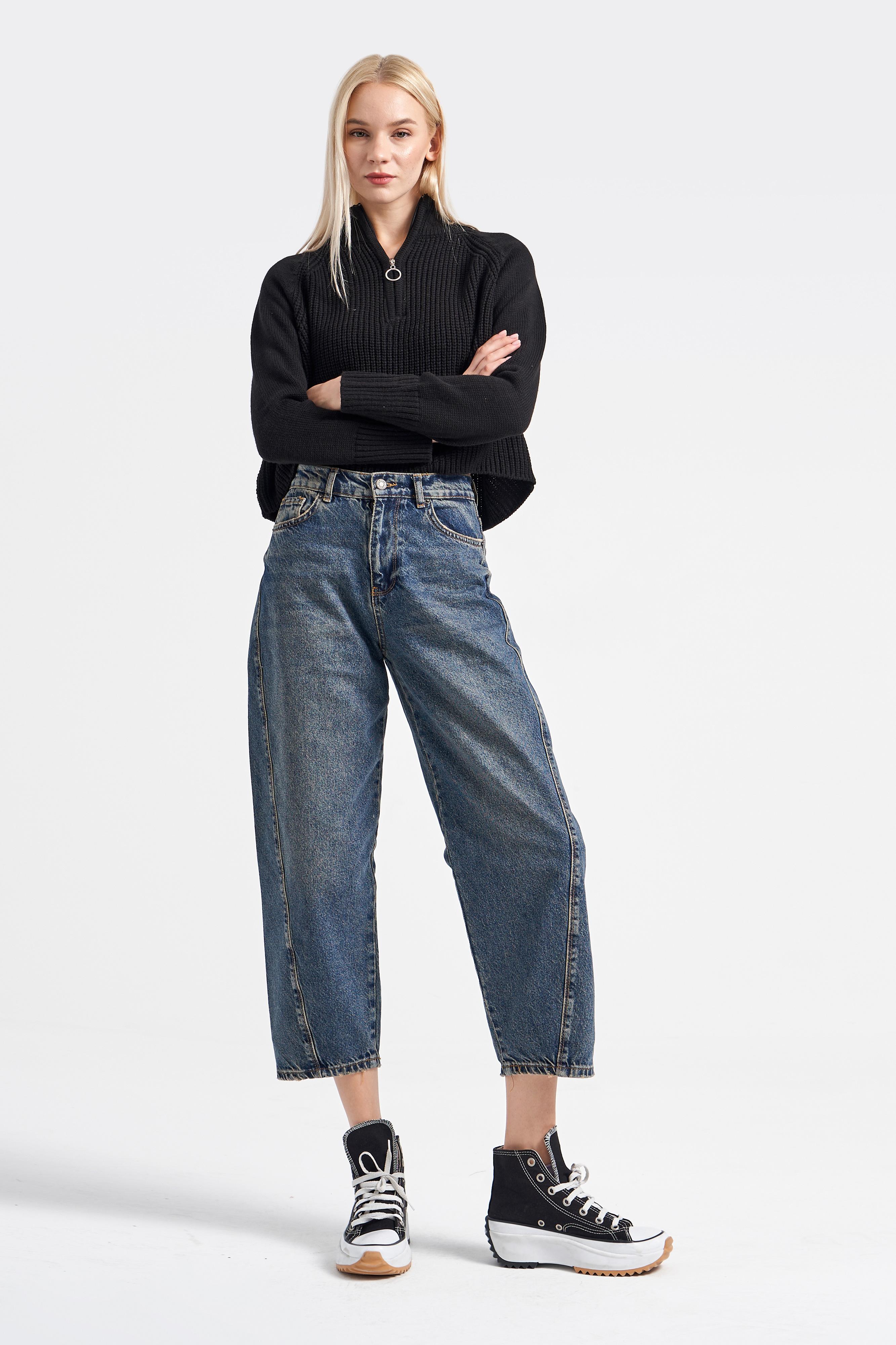 It's Basic Kadın Tint Renk Carrot Fit Bol Kesim Denim