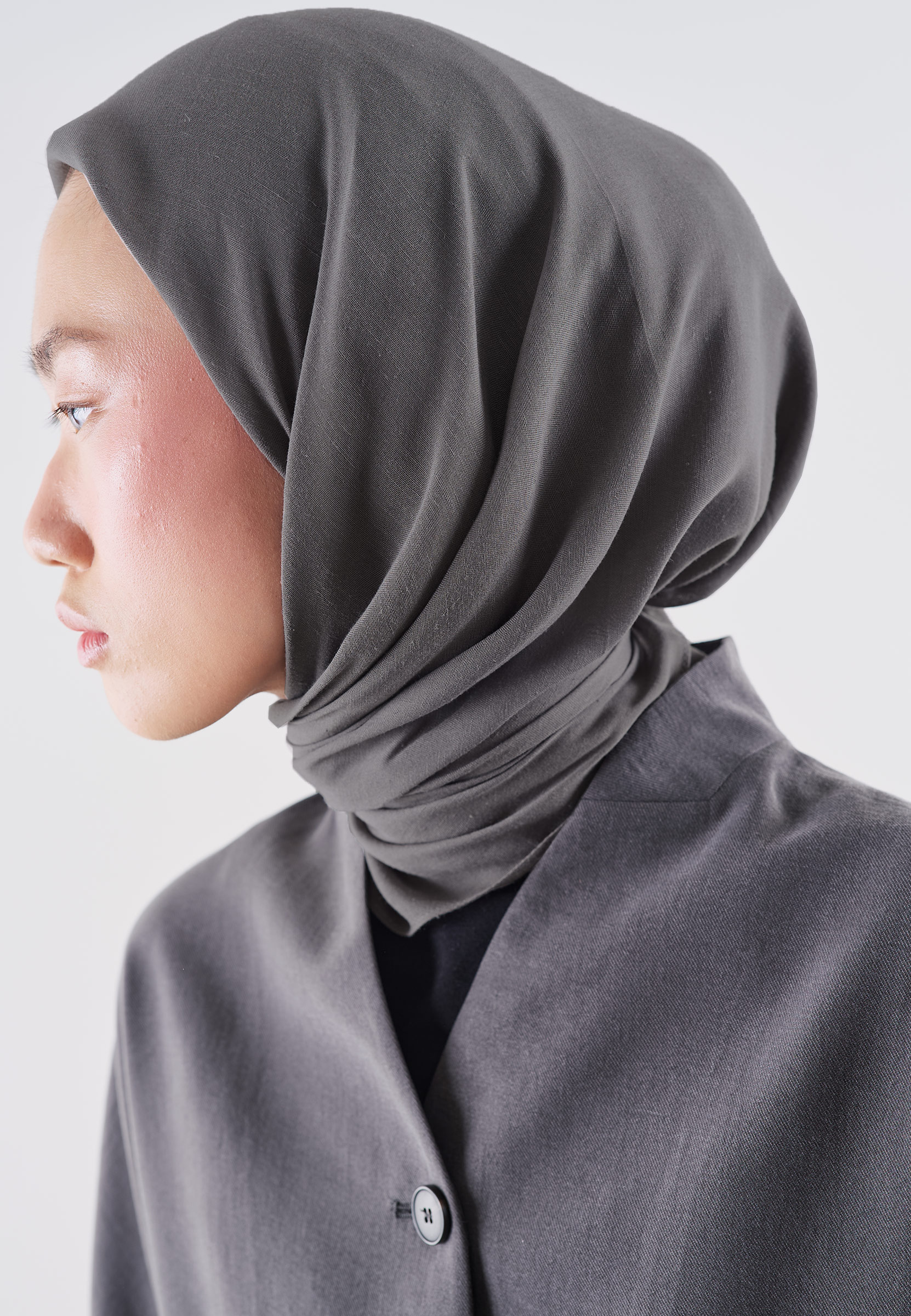 Fresh Scarfs Pamuk Keten Eşarp Koyu Gri görsel 2