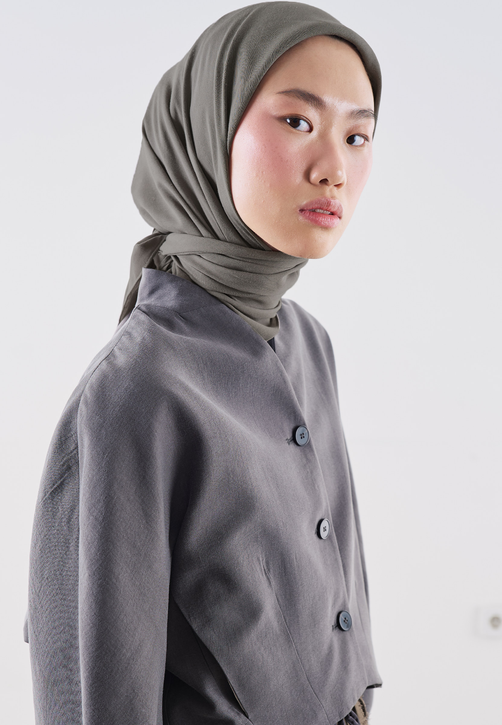 Fresh Scarfs Pamuk Keten Eşarp Koyu Gri görsel 3