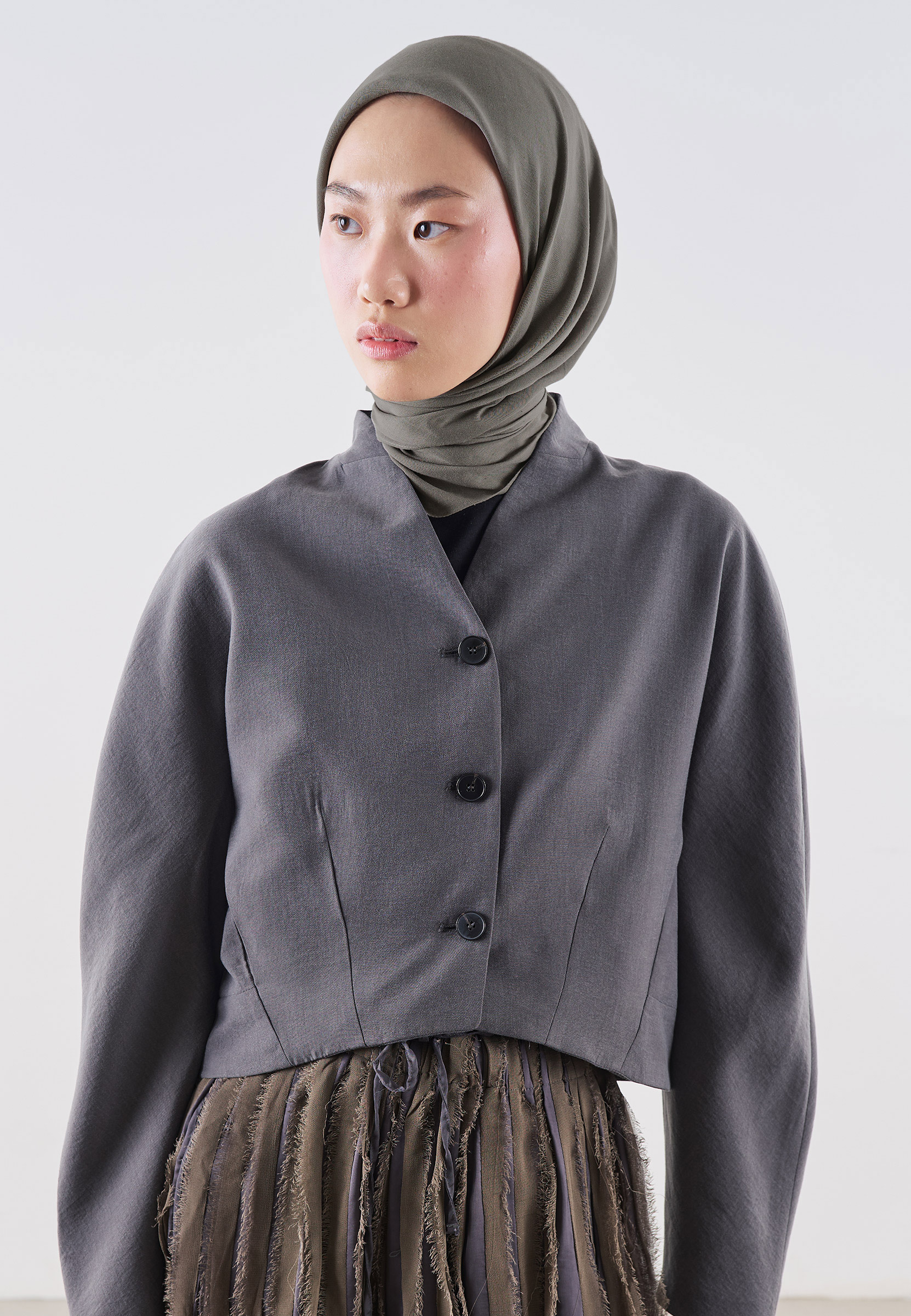 Fresh Scarfs Pamuk Keten Eşarp Koyu Gri görsel 4