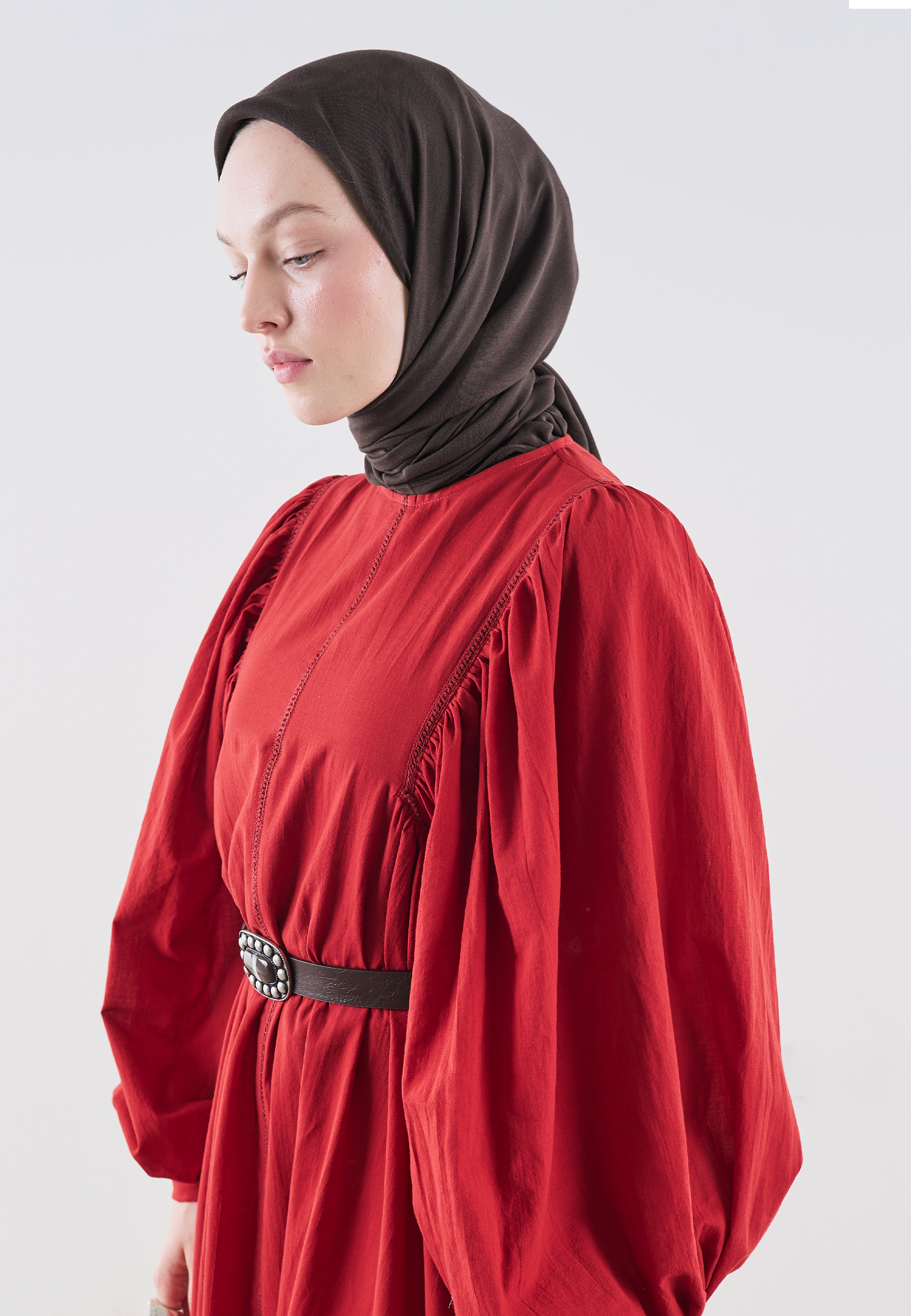 Fresh Scarfs Pamuk Keten Eşarp Acı Patlıcan görsel 4