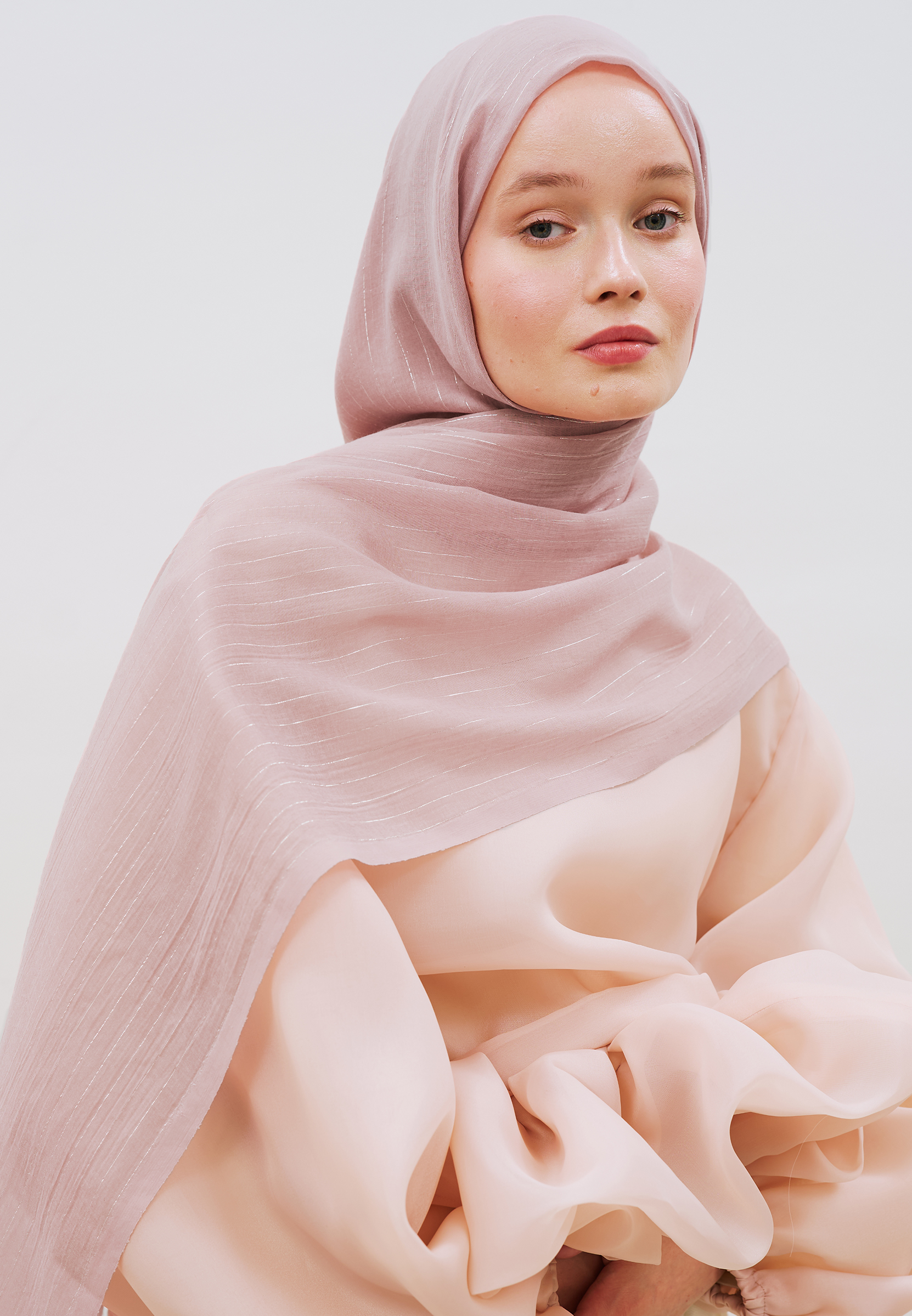 Fresh Scarfs Işıltılı Vual Şal Pudra görsel 2
