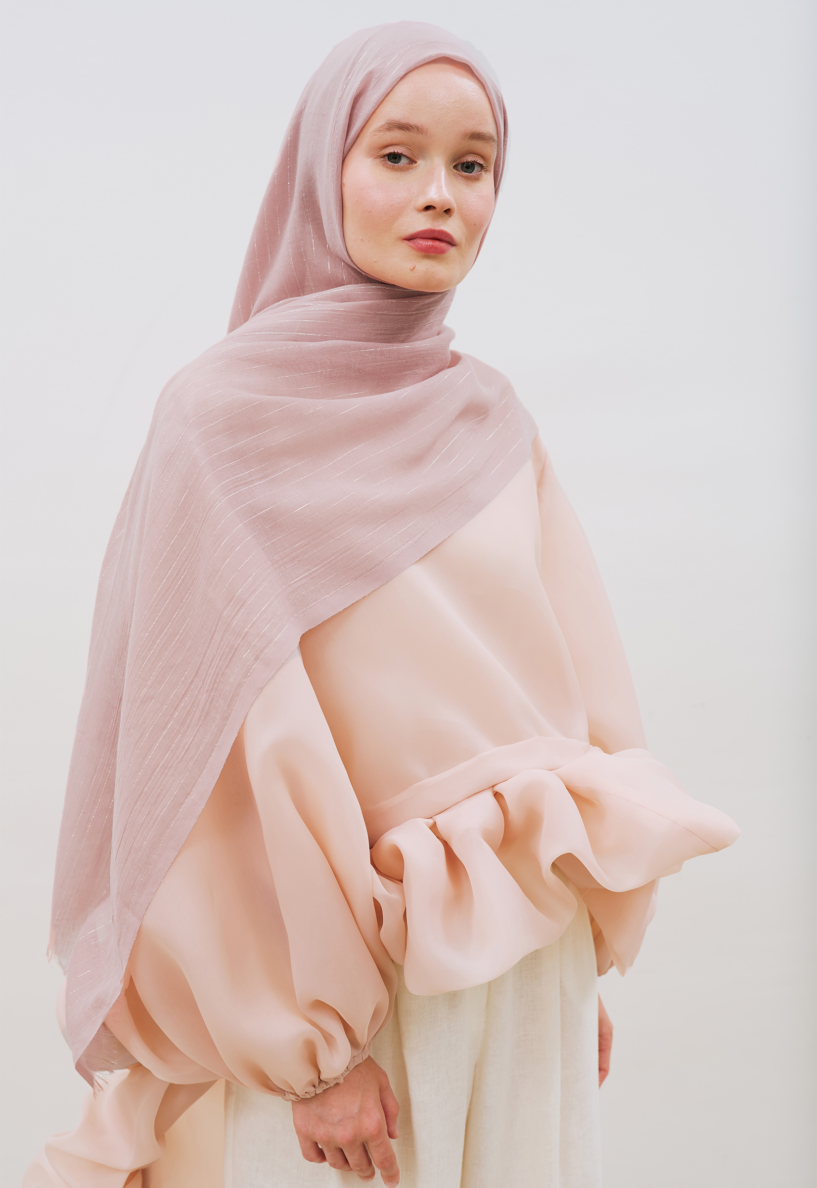 Fresh Scarfs Işıltılı Vual Şal Pudra görsel 5