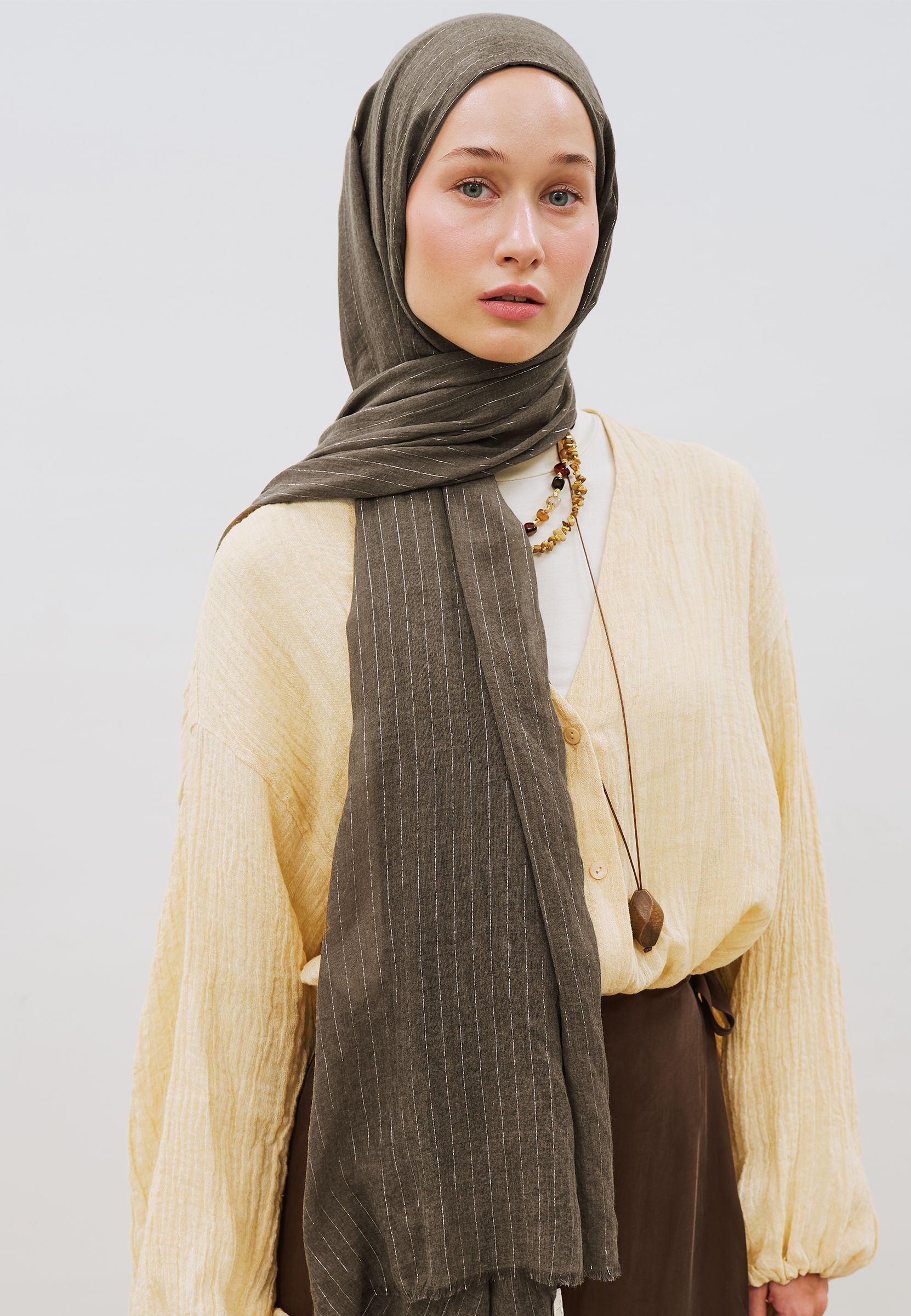 Fresh Scarfs Işıltılı Vual Şal Kahve görsel 2