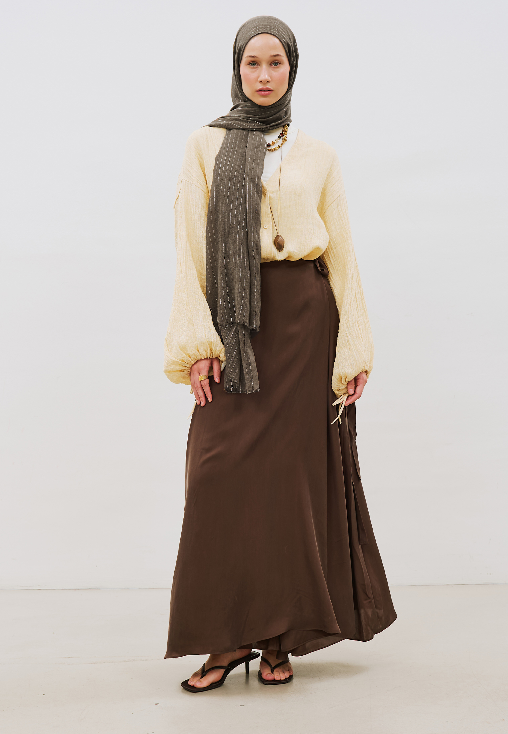 Fresh Scarfs Işıltılı Vual Şal Kahve görsel 4