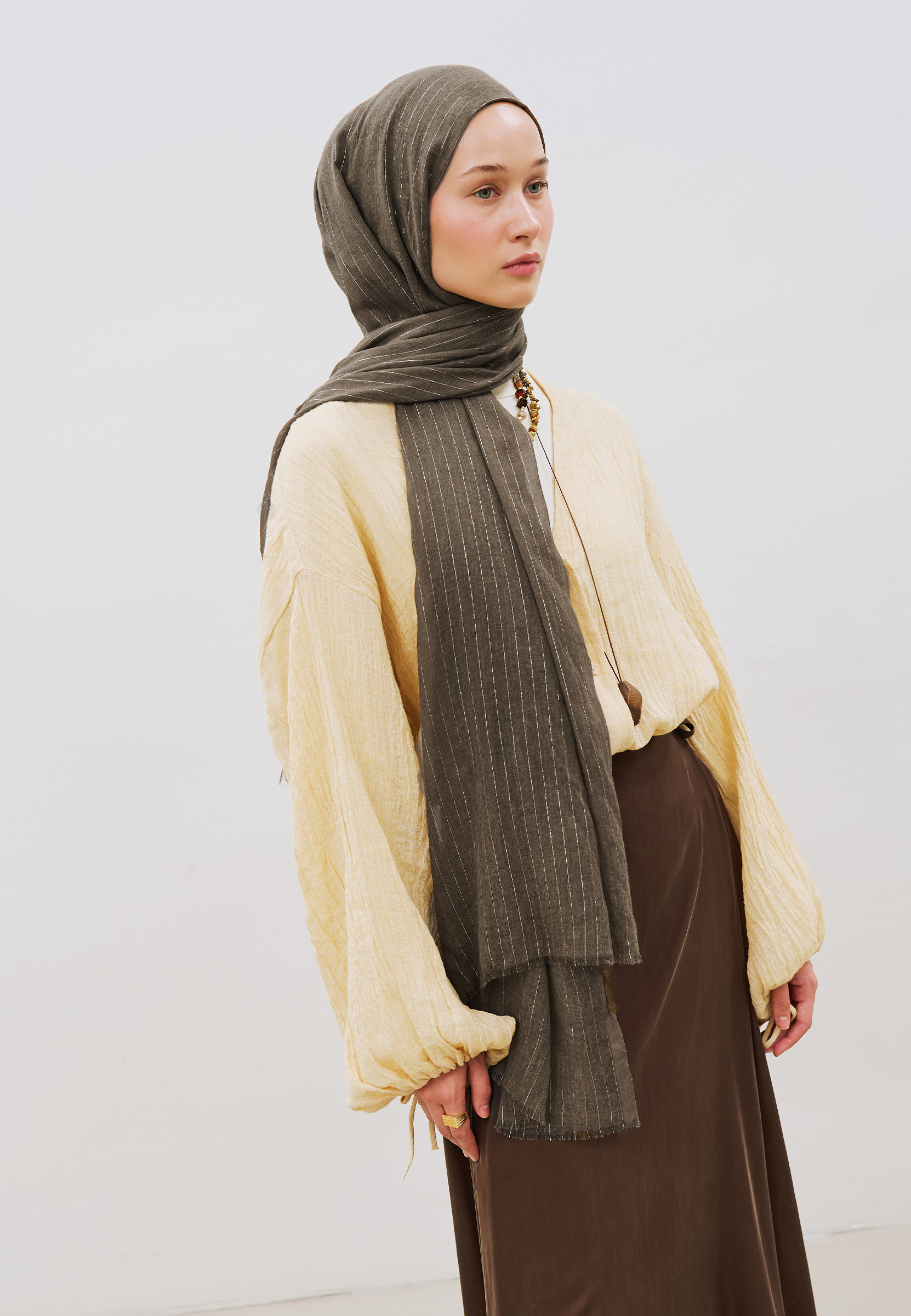 Fresh Scarfs Işıltılı Vual Şal Kahve görsel 5