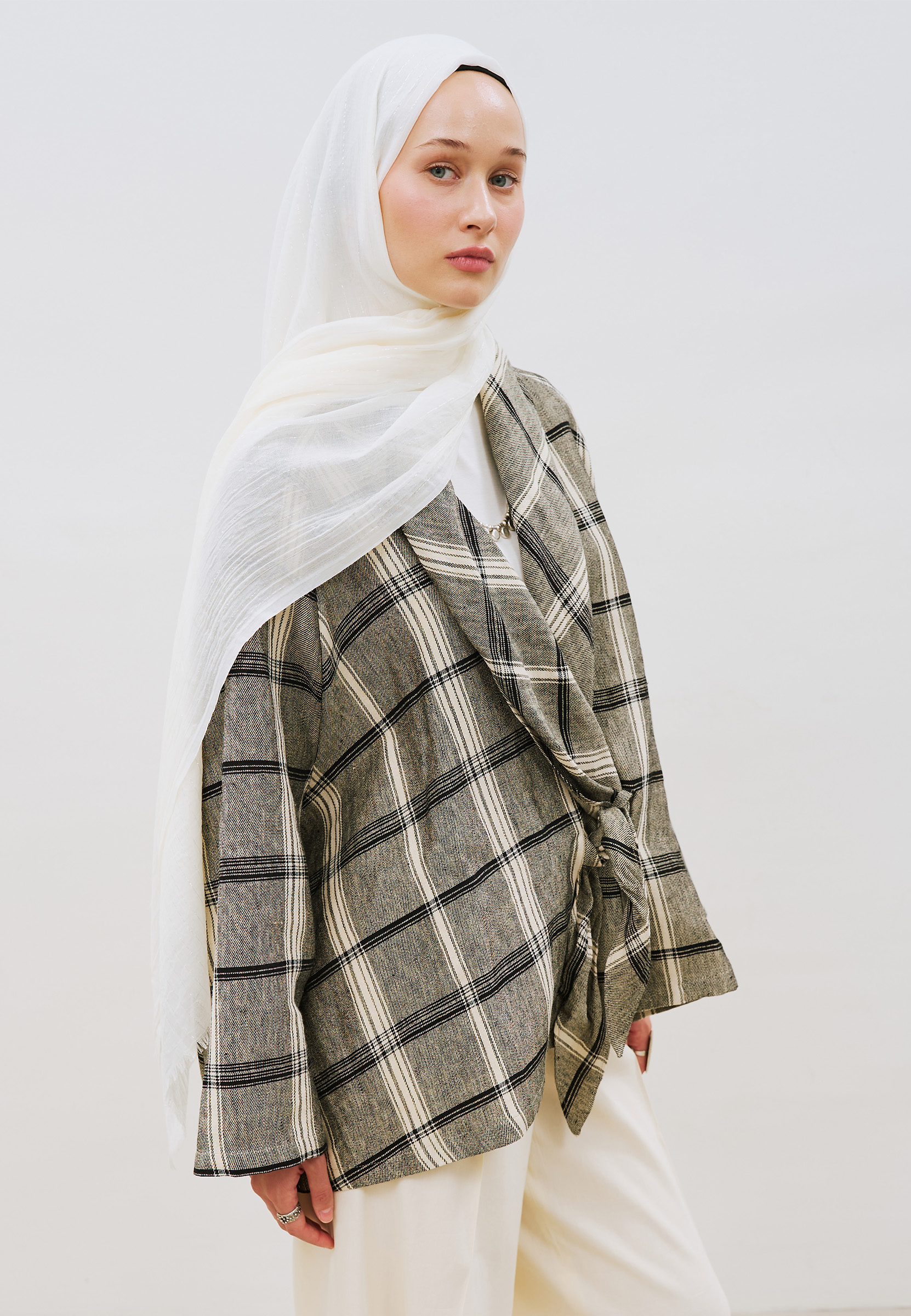 Fresh Scarfs Işıltılı Vual Şal Ekru görsel 5