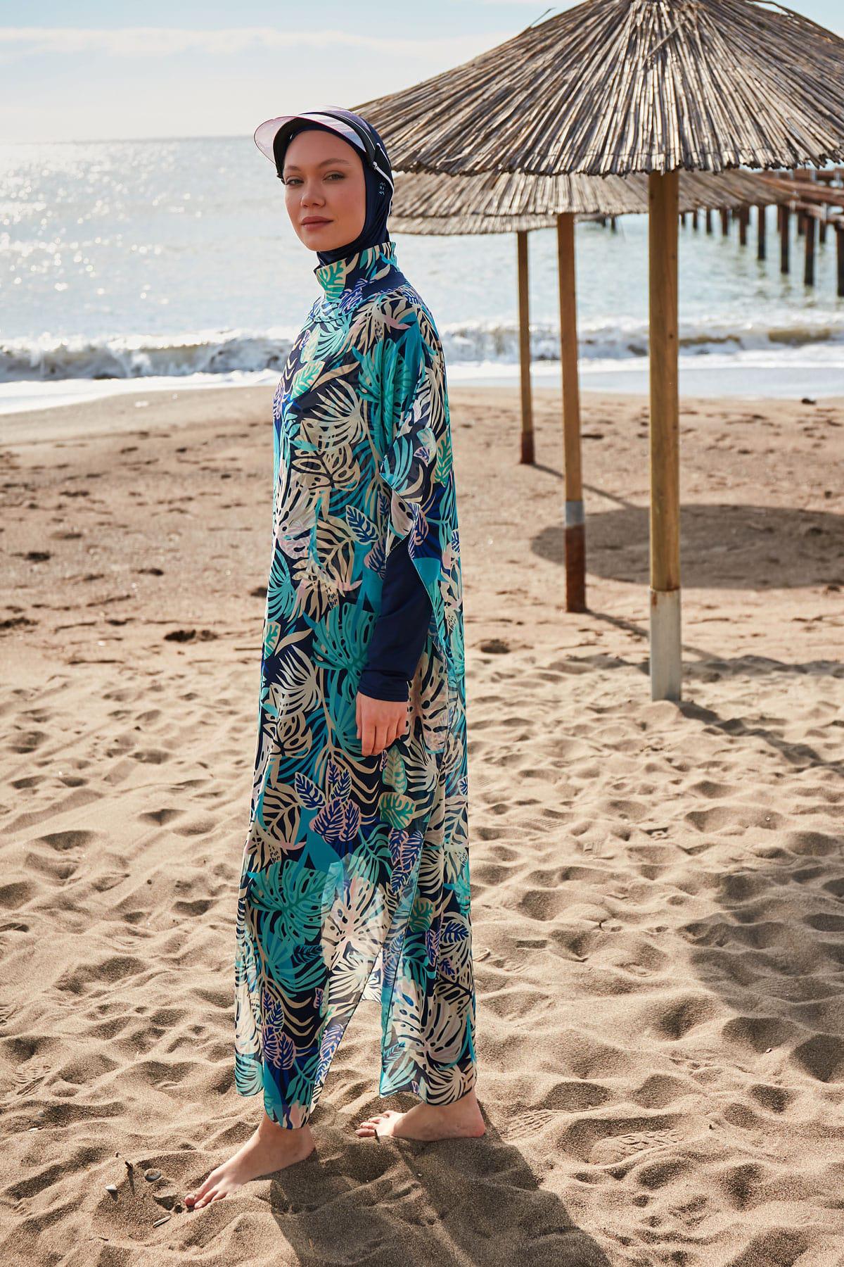 Marina Çiçekli Renkli Pareo Kaftan P2418 görsel 2