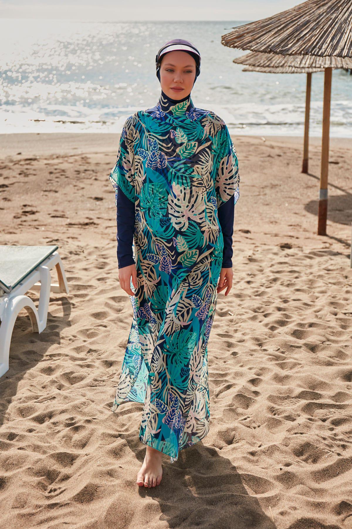 Marina Çiçekli Renkli Pareo Kaftan P2418 görsel 3