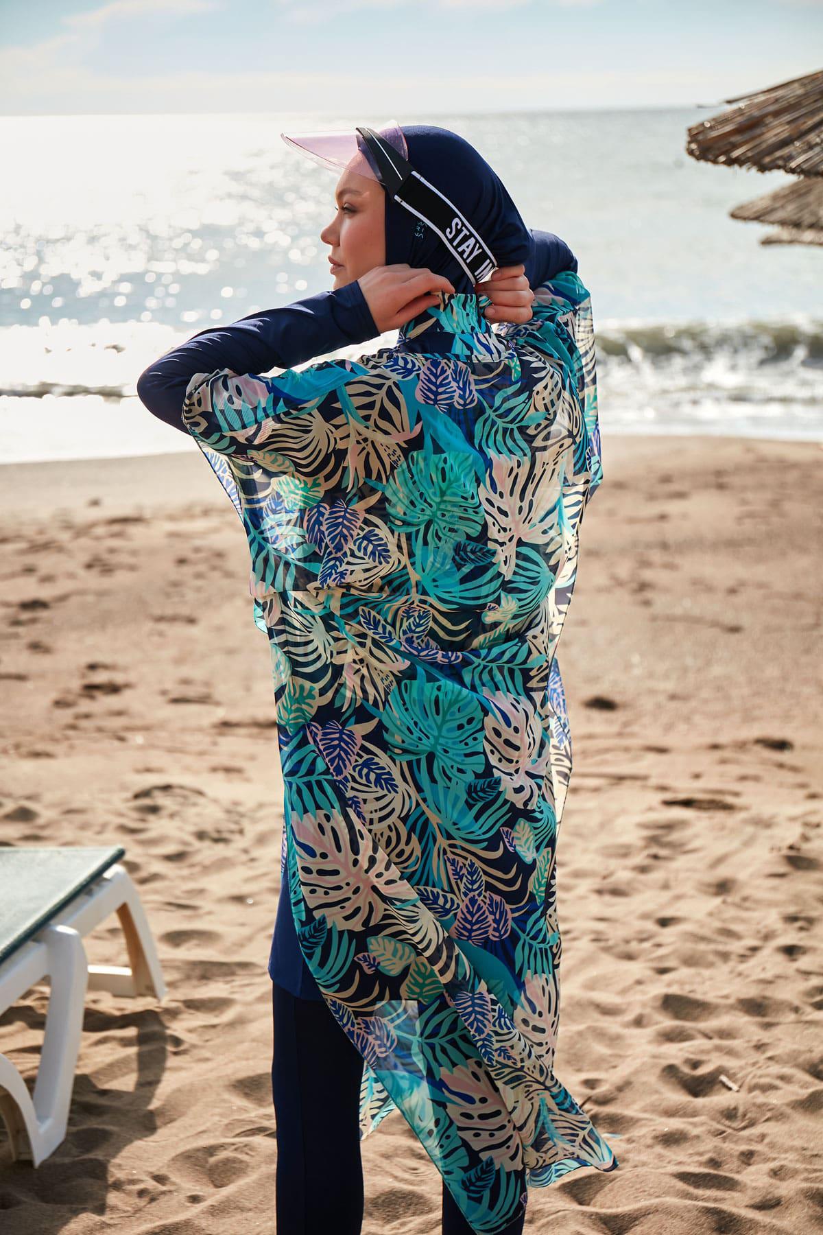 Marina Çiçekli Renkli Pareo Kaftan P2418 görsel 4