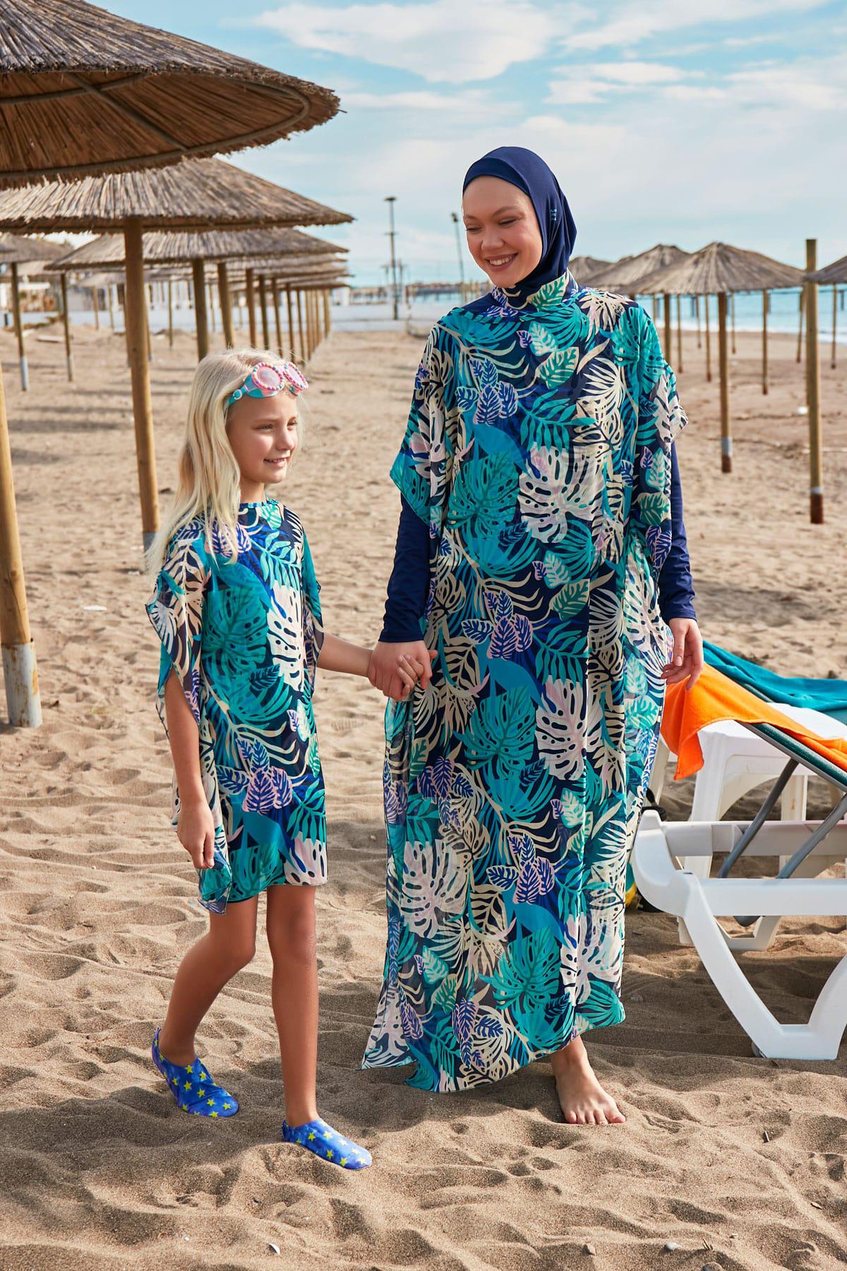 Marina Çiçekli Renkli Pareo Kaftan P2418 görsel 5