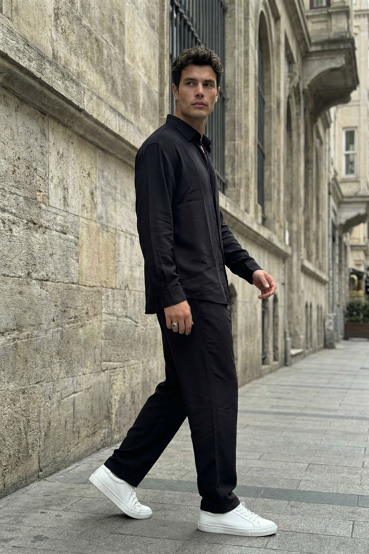 Livio Ferri Noda %100 Pamuk Oversize Erkek Modal İkili Takım Gömlek Pantolon