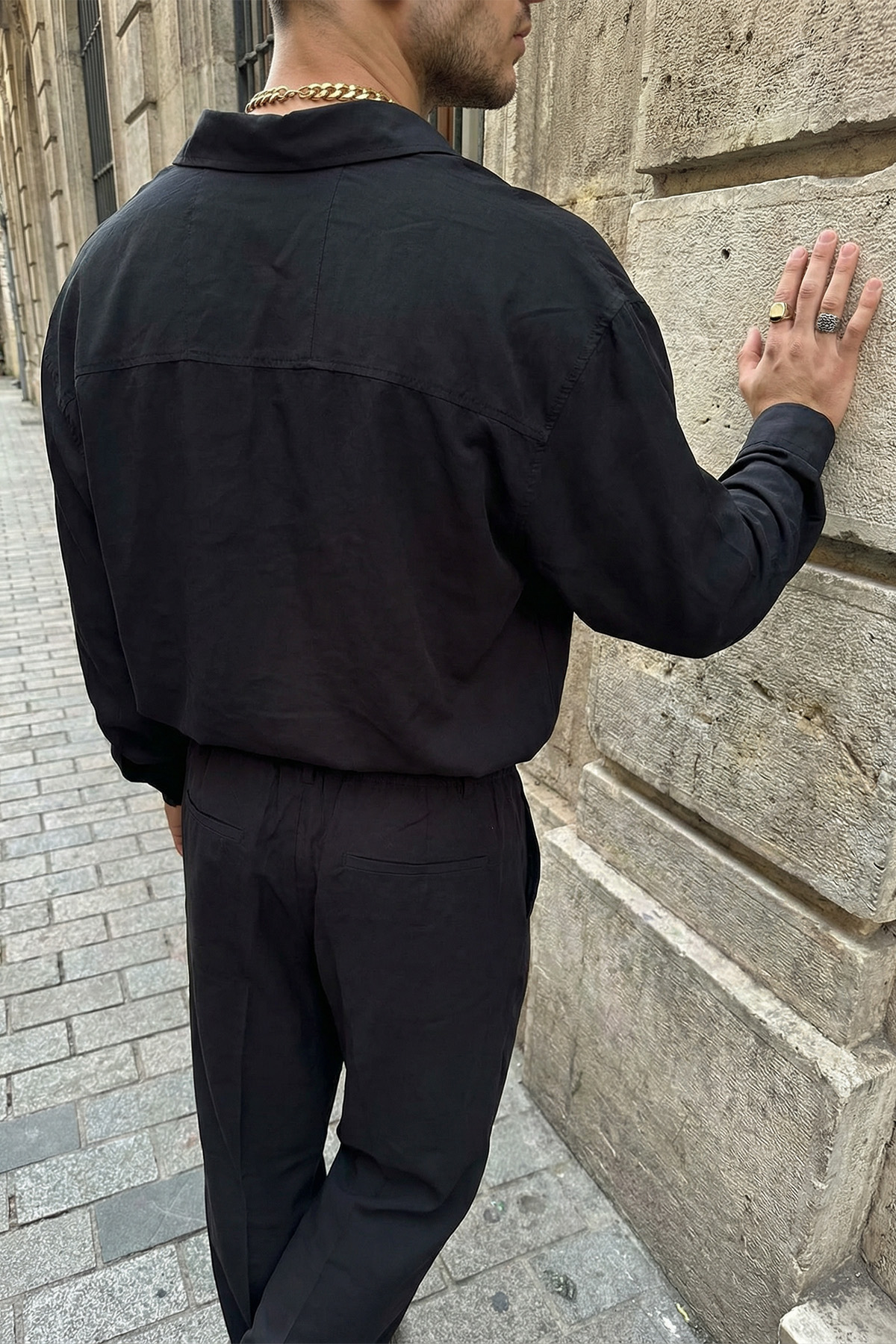Livio Ferri Noda %100 Pamuk Oversize Erkek Modal İkili Takım Gömlek Pantolon görsel 4