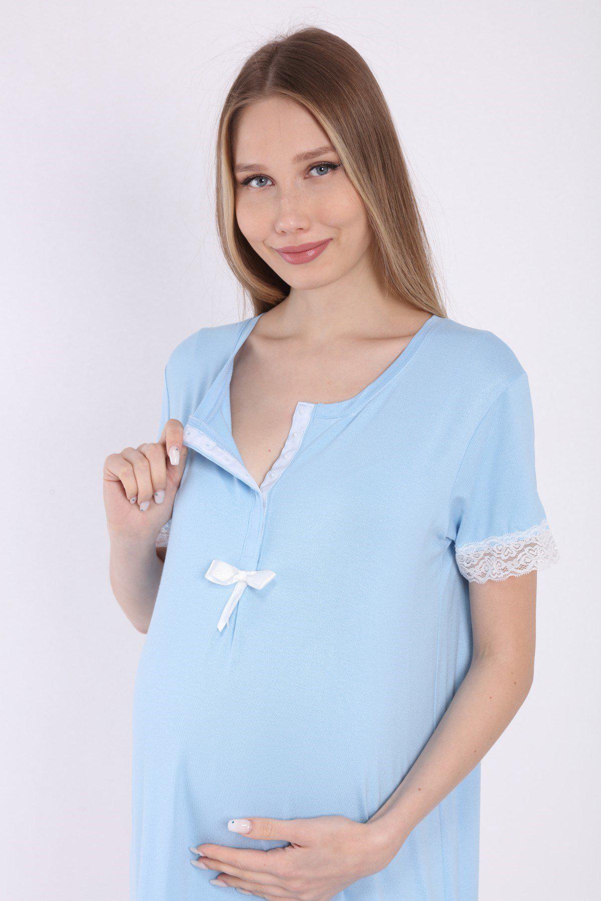 Luvmabelly Önden Çıt Çıt Dantelli Kadın Hamile Geceliği görsel 5