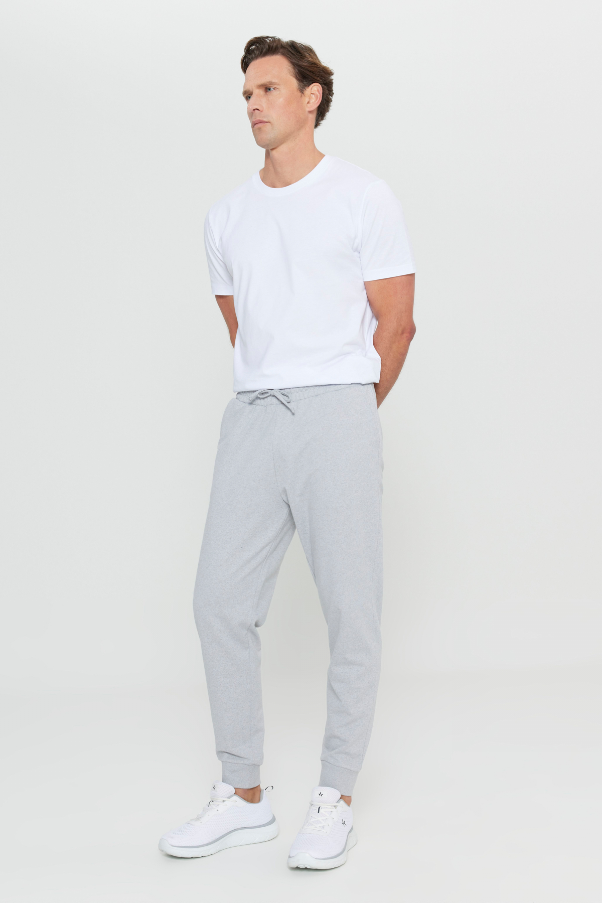 AC&Co / Altınyıldız Classics Erkek Gri Melanj Standart Fit 2 İplik Cepli Rahat Recycle Pamuklu Jogger Eşofman Altı görsel 3