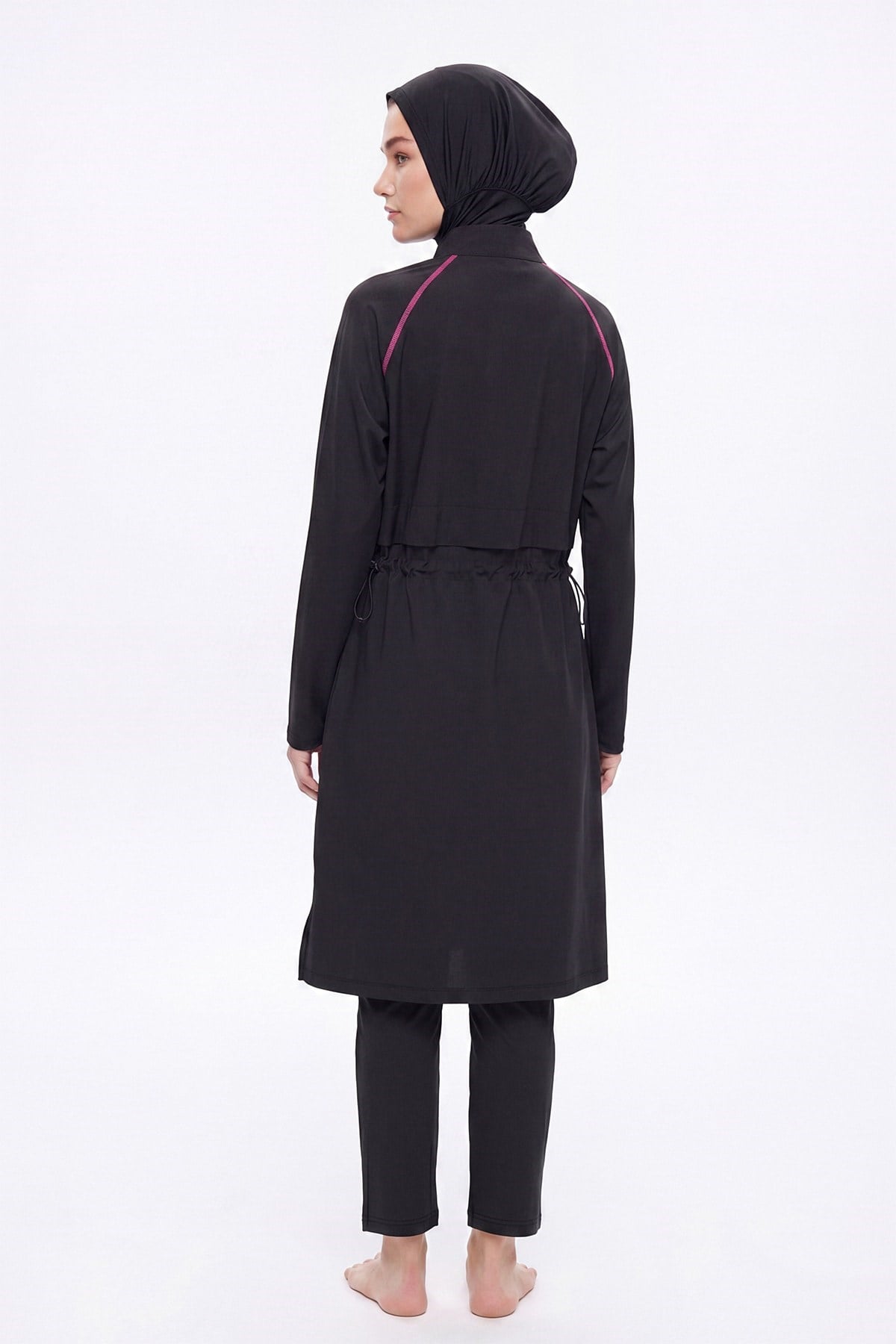 Nehar Kol Altı Fuşya Desenli 3 Parça Tam Tesettür Mayo Takımı 2308 görsel 4