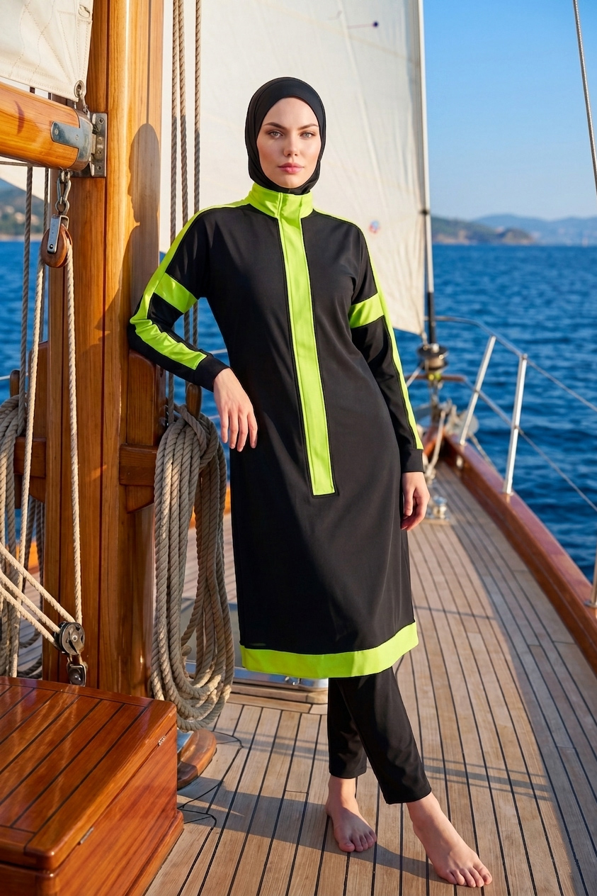 Marina Tam Kapalı Tesettür Mayo M2528-1 Siyah