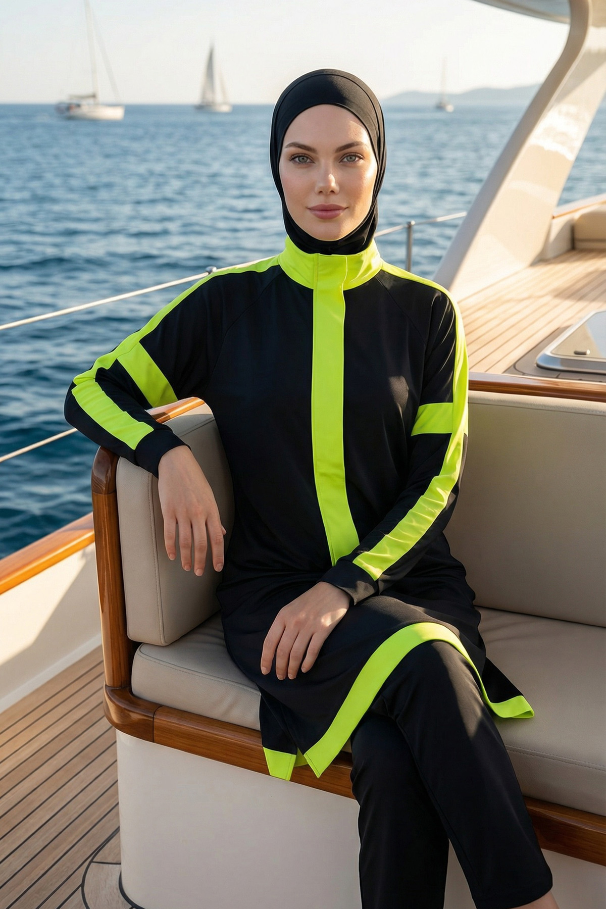 Marina Tam Kapalı Tesettür Mayo M2528-1 Siyah görsel 2