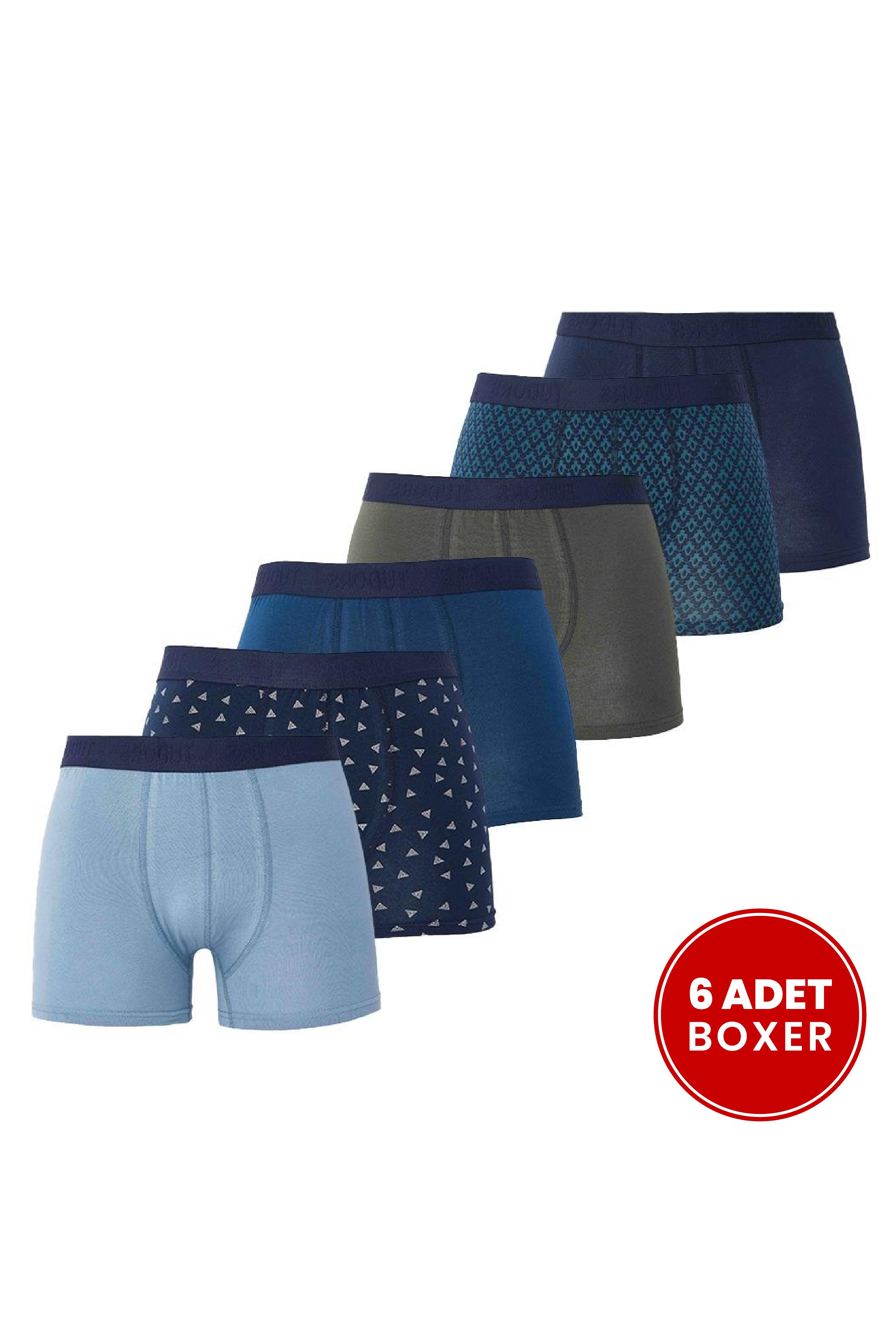 TUDORS Erkek 6'Lı Pamuklu Elastanlı Esnek Kumaş Premium Seri Boxer