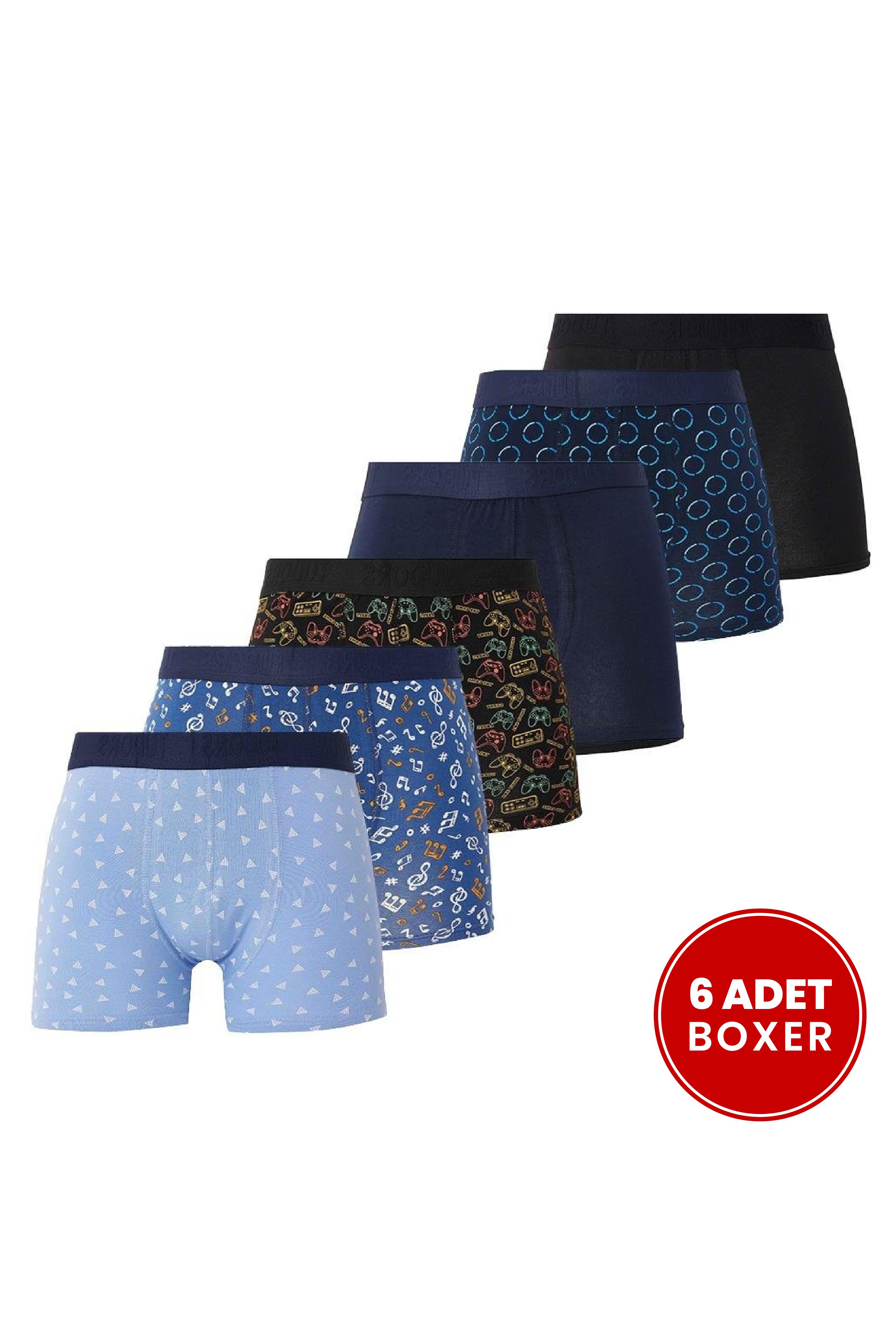 TUDORS Erkek 6'Lı Pamuklu Elastanlı Esnek Kumaş Premium Seri Boxer