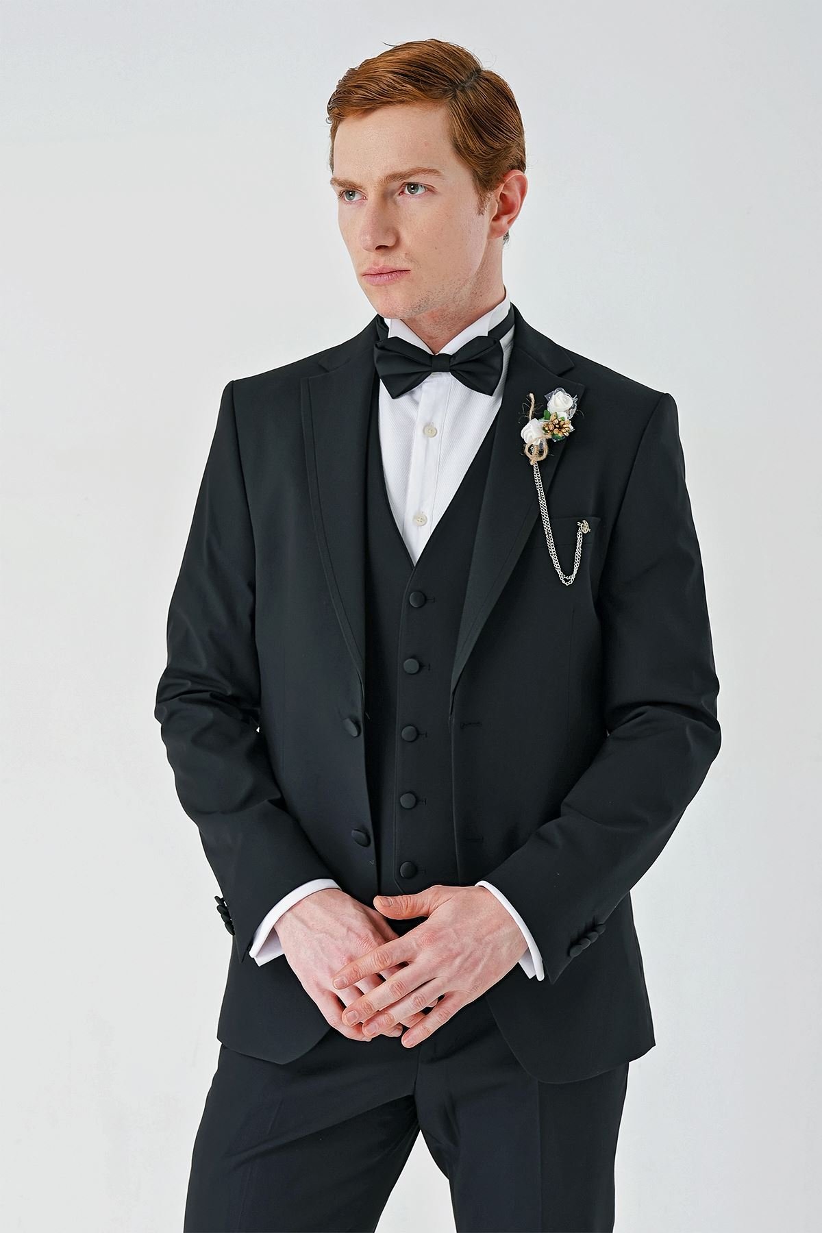 İMZA Çıkarılabilir Mono Yaka Yelekli 6 Drop Slim Fit Smokin Damatlık 1001240201