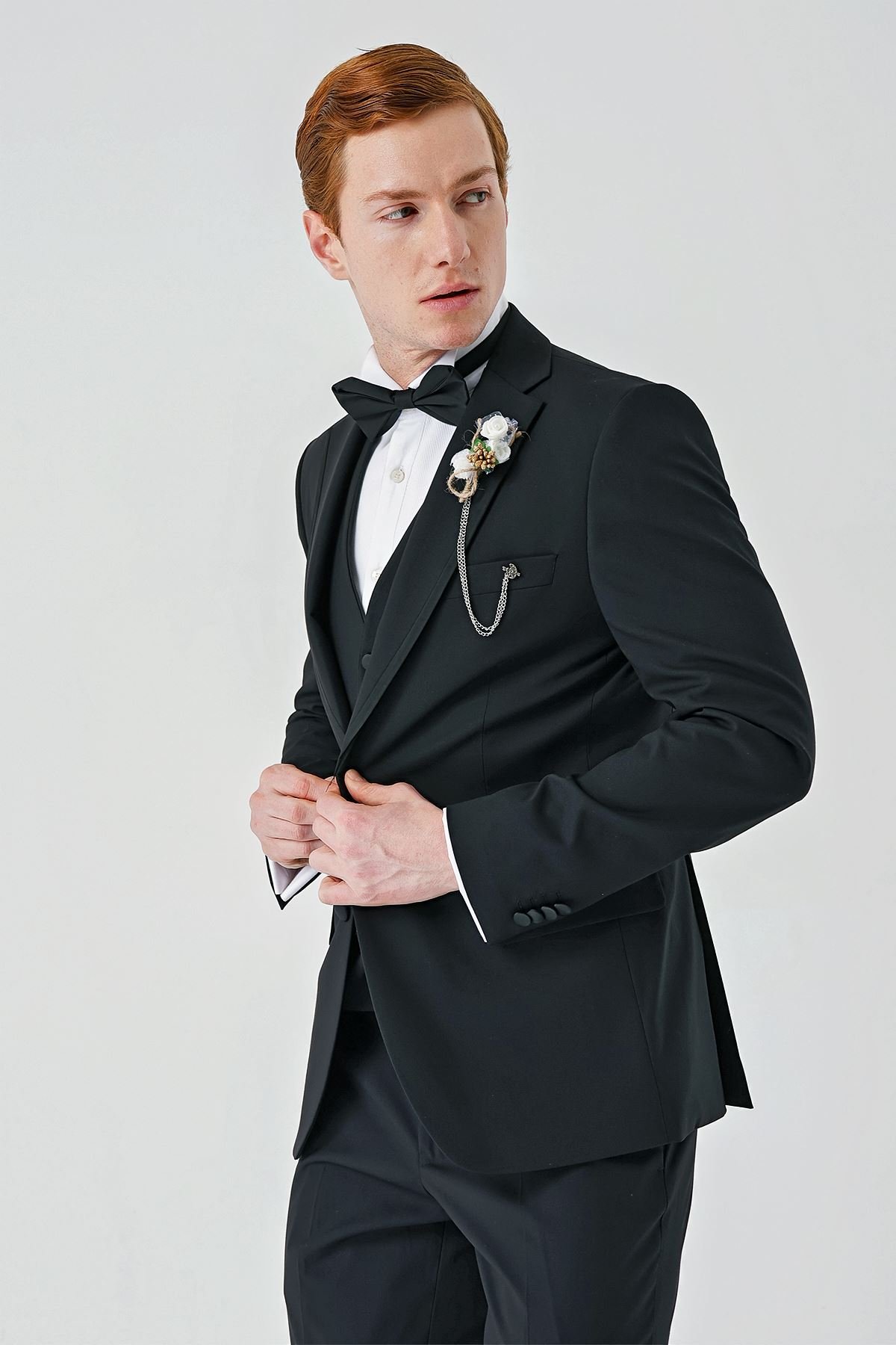 İMZA Çıkarılabilir Mono Yaka Yelekli 6 Drop Slim Fit Smokin Damatlık 1001240201 görsel 2