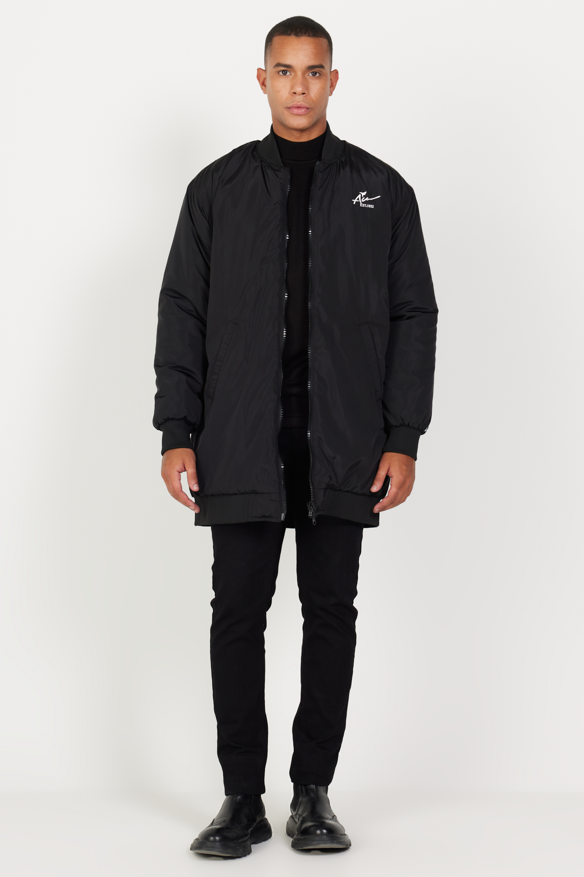 AC&Co / Altınyıldız Classics Erkek Siyah Oversize Geniş Kesim Kolej Yaka Mont görsel 4