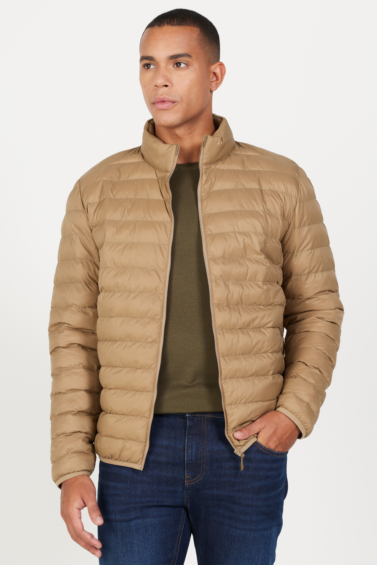 AC&Co / Altınyıldız Classics Erkek Vizon Standart Fit Normal Kesim Dik Yaka Şişme Mont