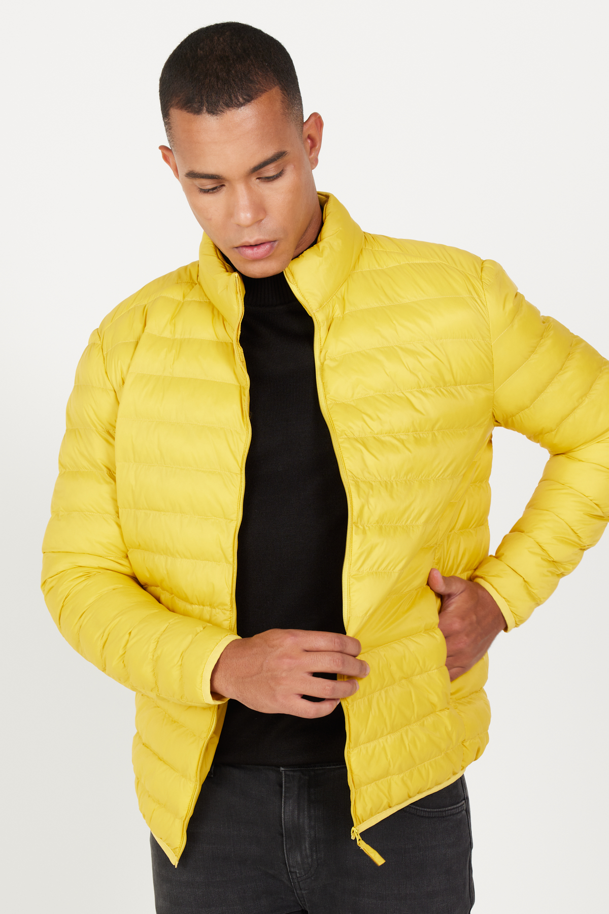 AC&Co / Altınyıldız Classics Erkek Sarı Standart Fit Normal Kesim Dik Yaka Şişme Mont görsel 4