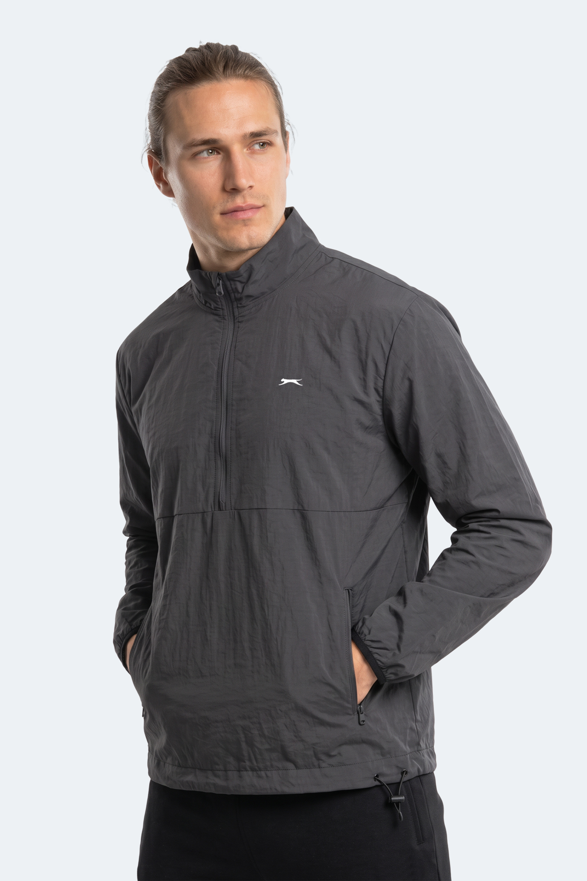 SLAZENGER RECKON Erkek Dik Yaka Fermuarlı Koyu Gri Yağmurluk