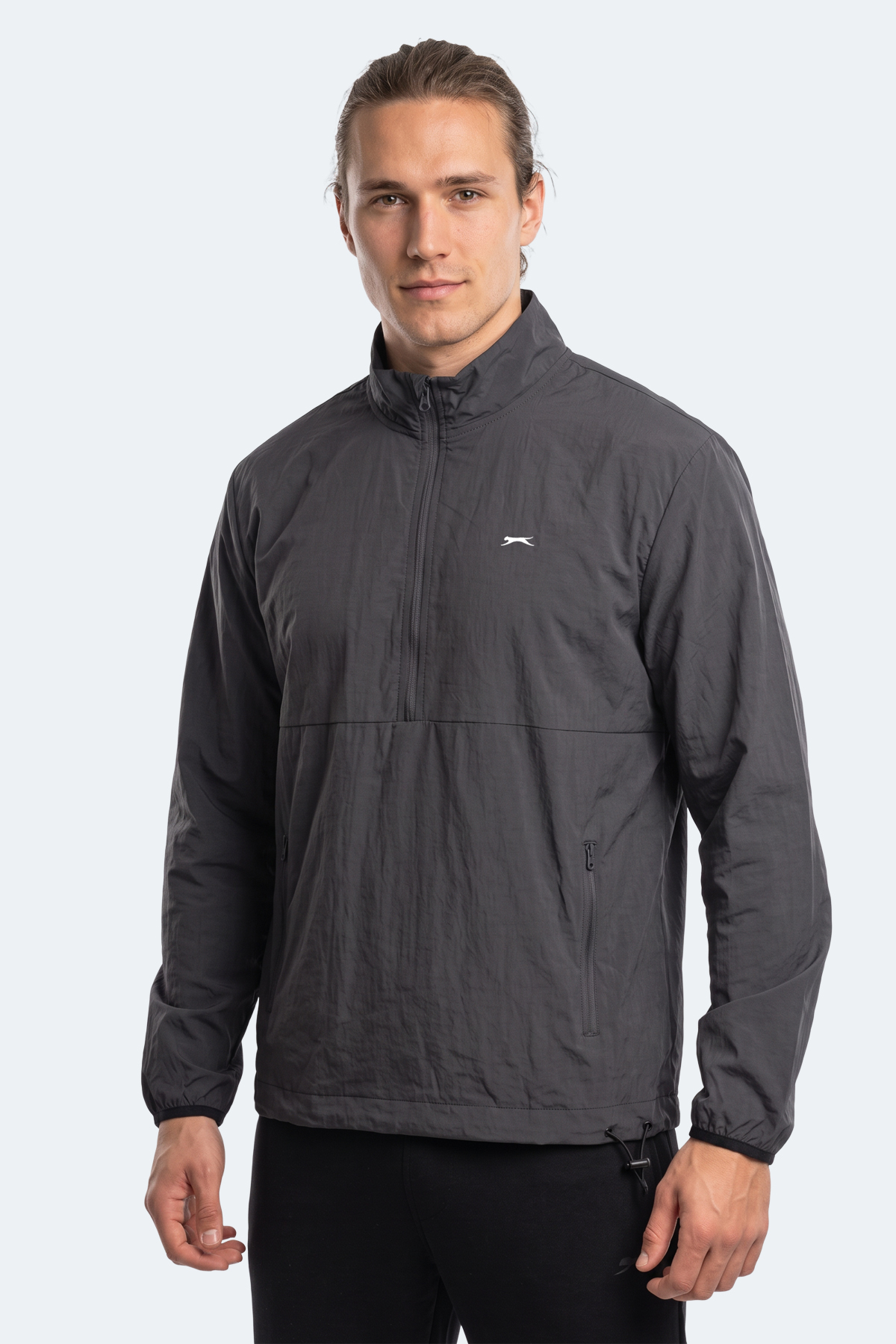 SLAZENGER RECKON Erkek Dik Yaka Fermuarlı Koyu Gri Yağmurluk görsel 5