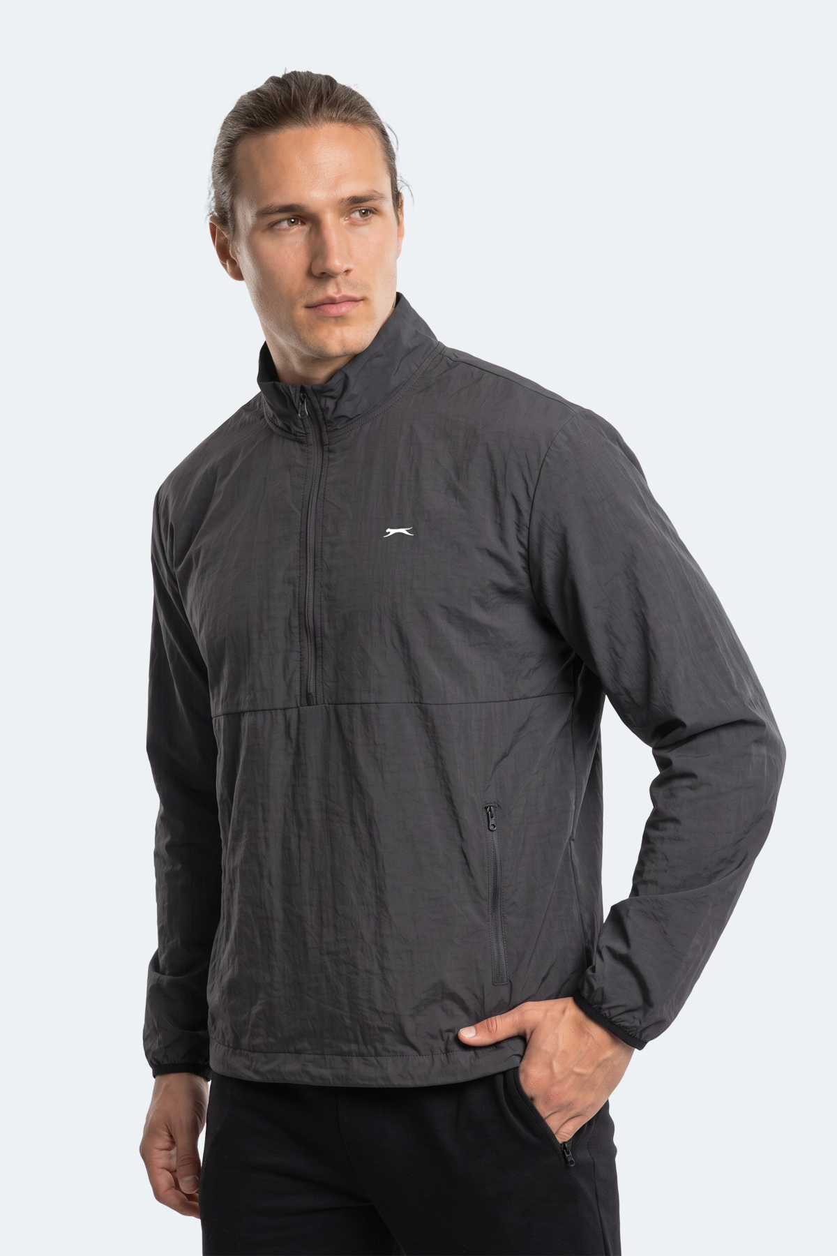 SLAZENGER RECKON Erkek Dik Yaka Fermuarlı Koyu Gri Yağmurluk görsel 7