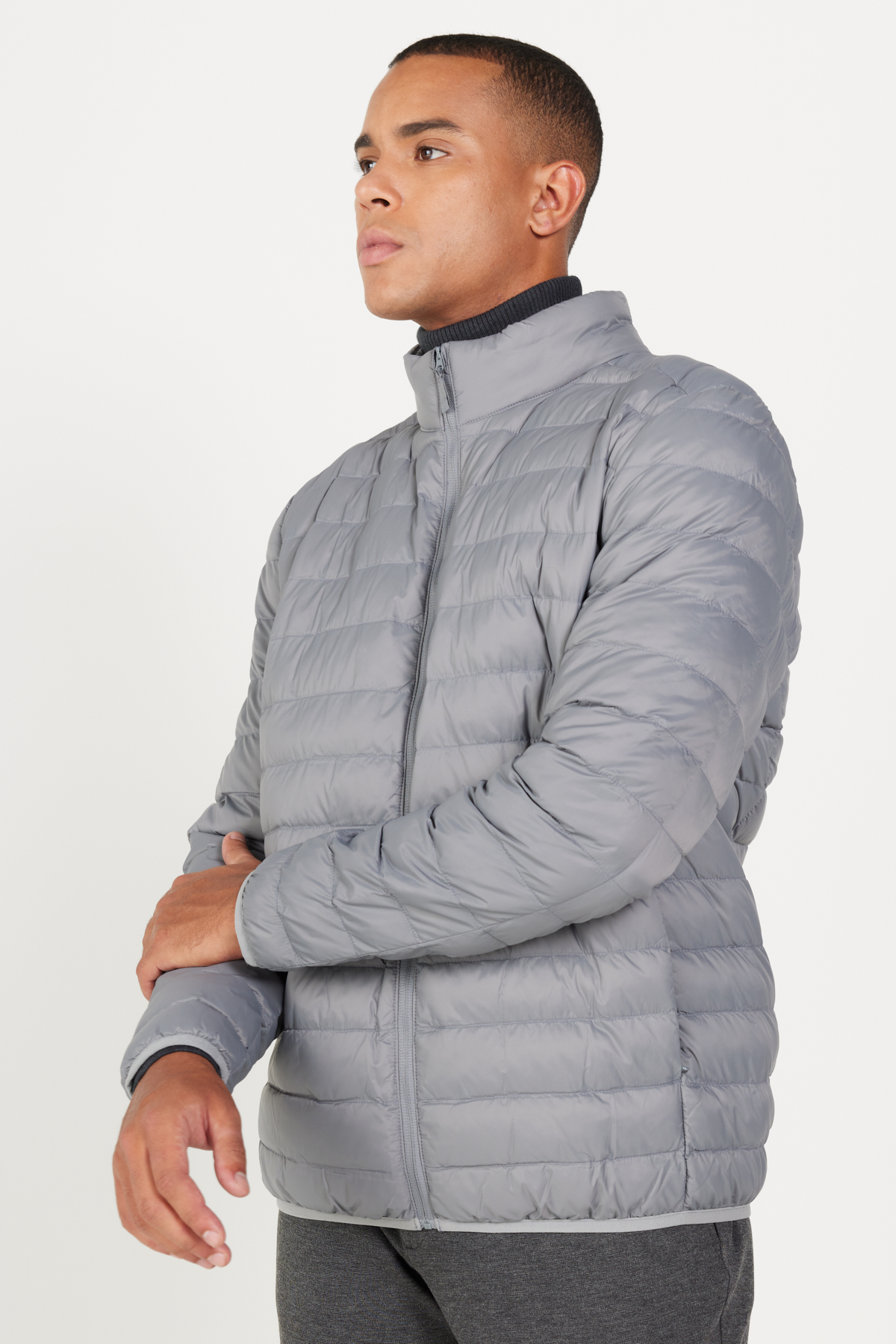 AC&Co / Altınyıldız Classics Erkek Gri Standart Fit Normal Kesim Dik Yaka Şişme Mont