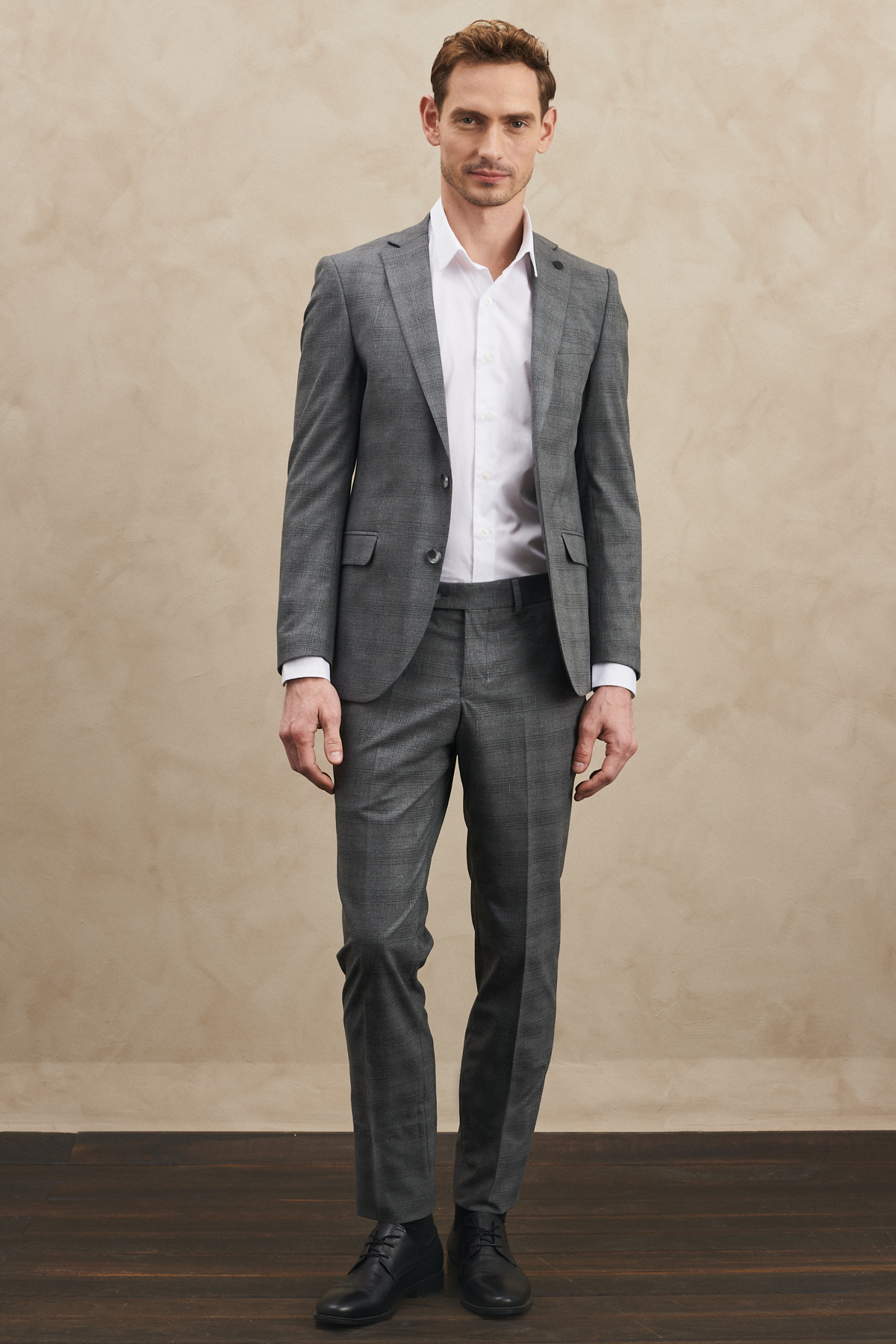Altınyıldız Classics Erkek Gri Ekstra Slim Fit Dar Kesim Mono Yaka Kareli Takım Elbise görsel 2