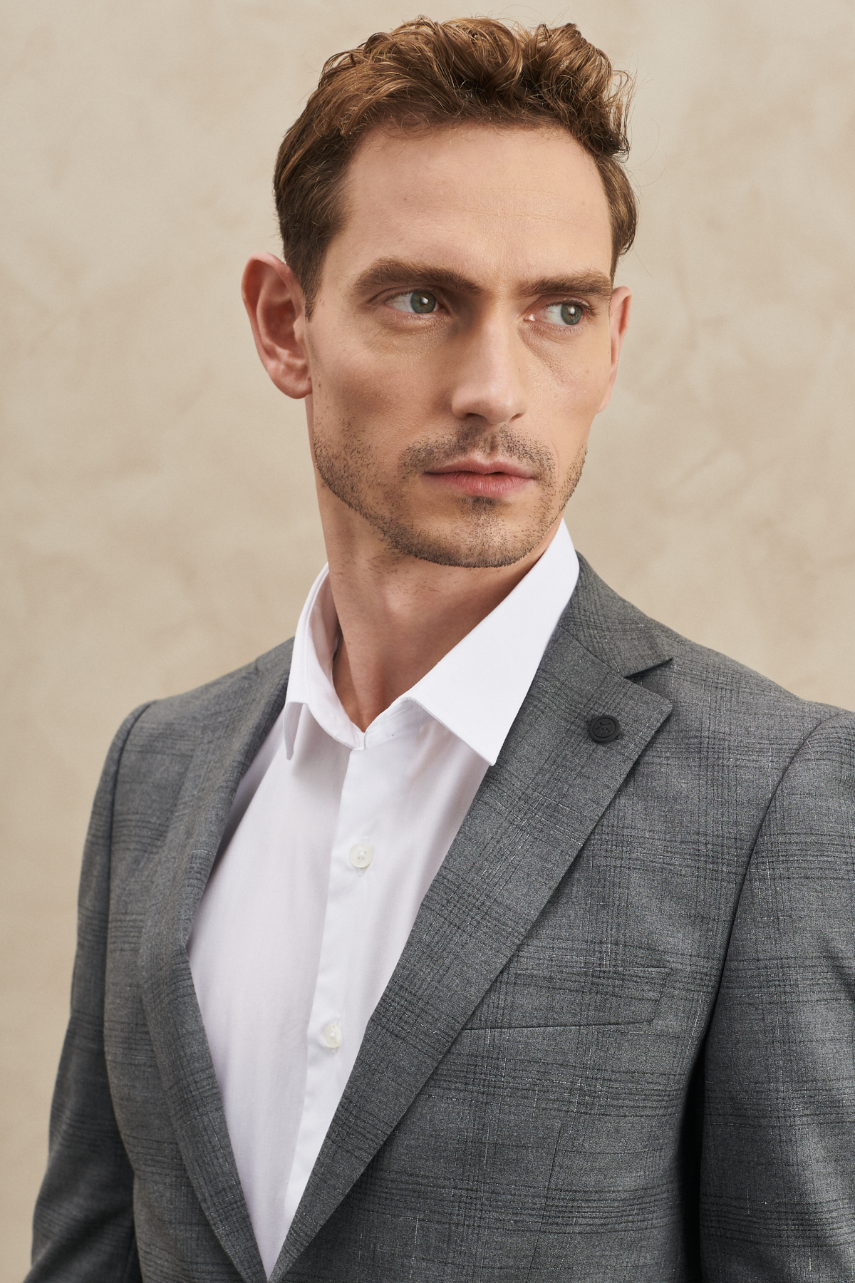Altınyıldız Classics Erkek Gri Ekstra Slim Fit Dar Kesim Mono Yaka Kareli Takım Elbise görsel 3