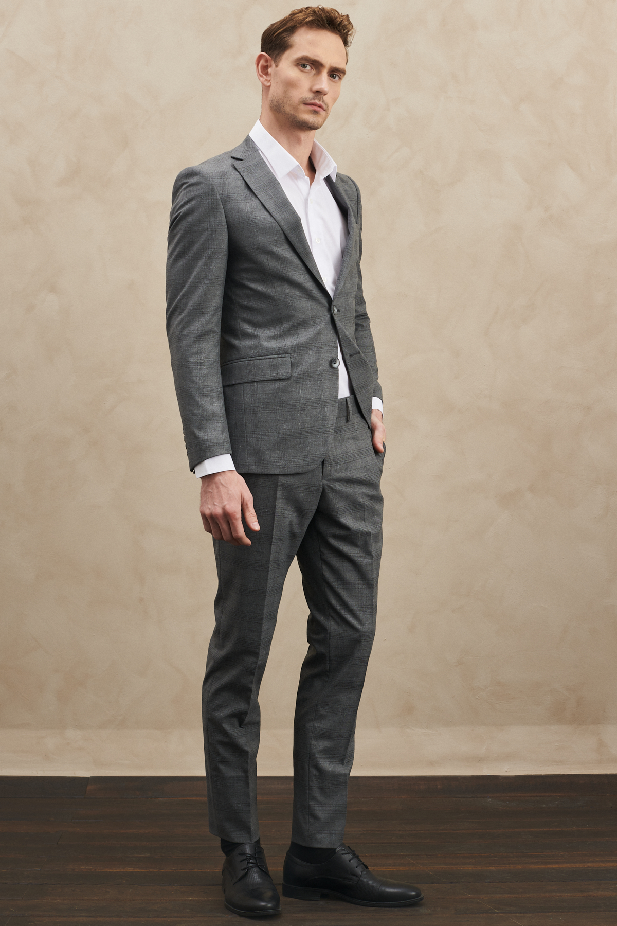 Altınyıldız Classics Erkek Gri Ekstra Slim Fit Dar Kesim Mono Yaka Kareli Takım Elbise görsel 5