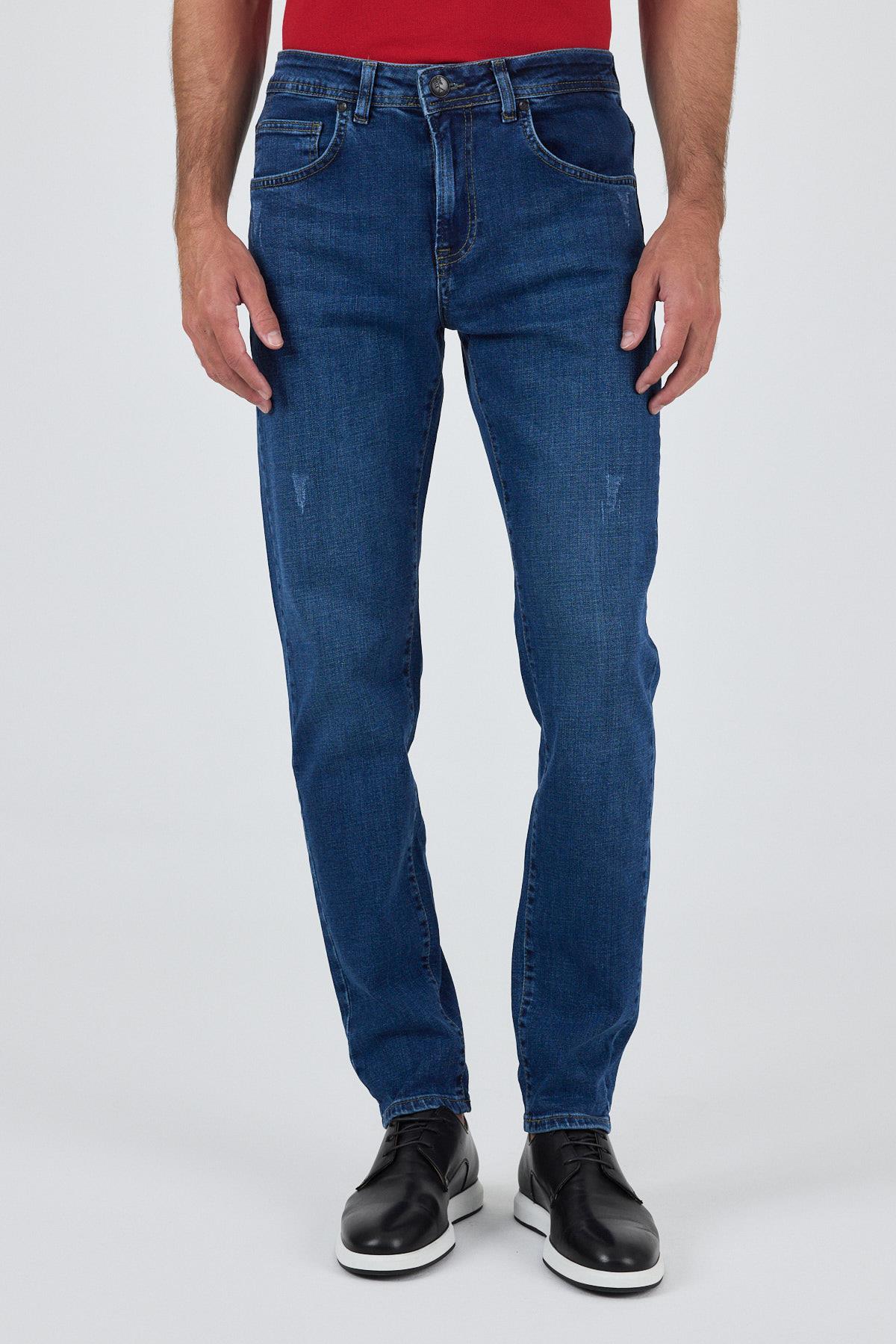 İMZA Mavi Gabardin 5 Cep Düz Paça Casual Slim Fit Pamuklu Denim Jean Pantolon 1023250150